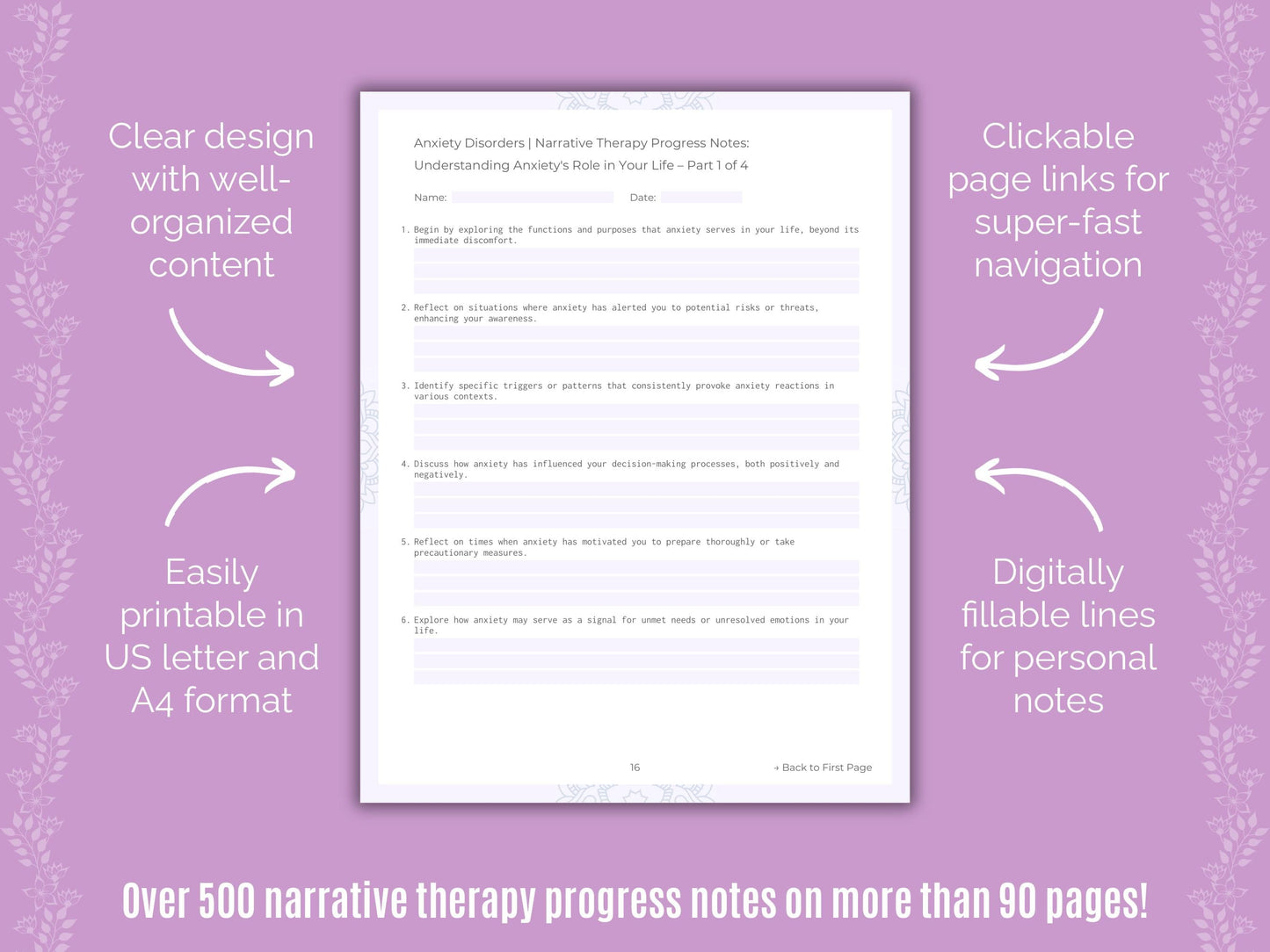 Anxiety Disorders Narrative Therapy Counseling Templates