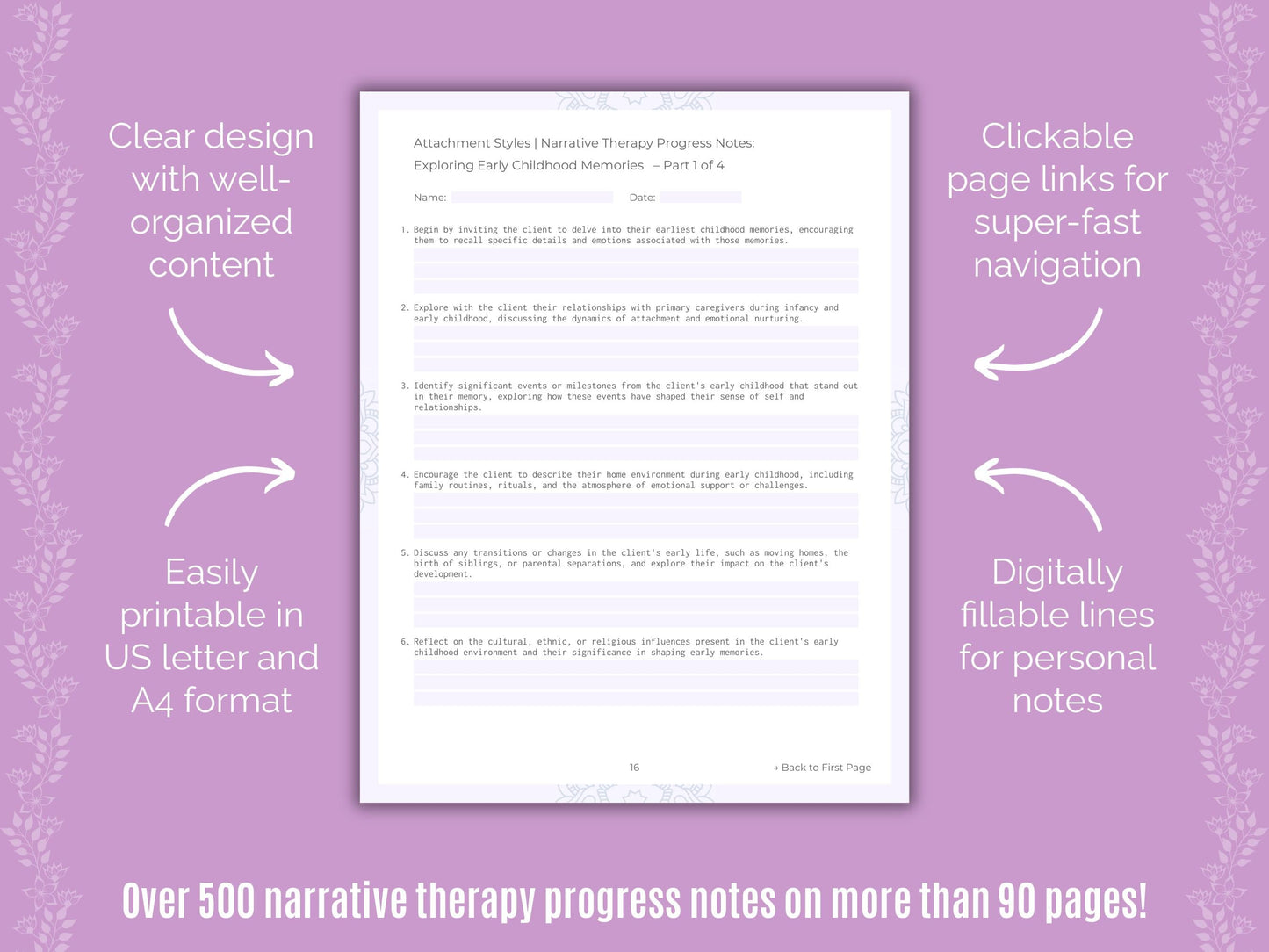 Attachment Styles Narrative Therapy Counseling Templates