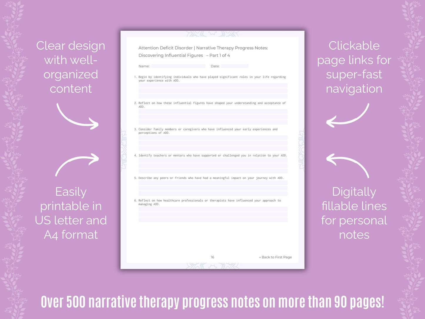 Attention Deficit Disorder (ADD) Narrative Therapy Counseling Templates