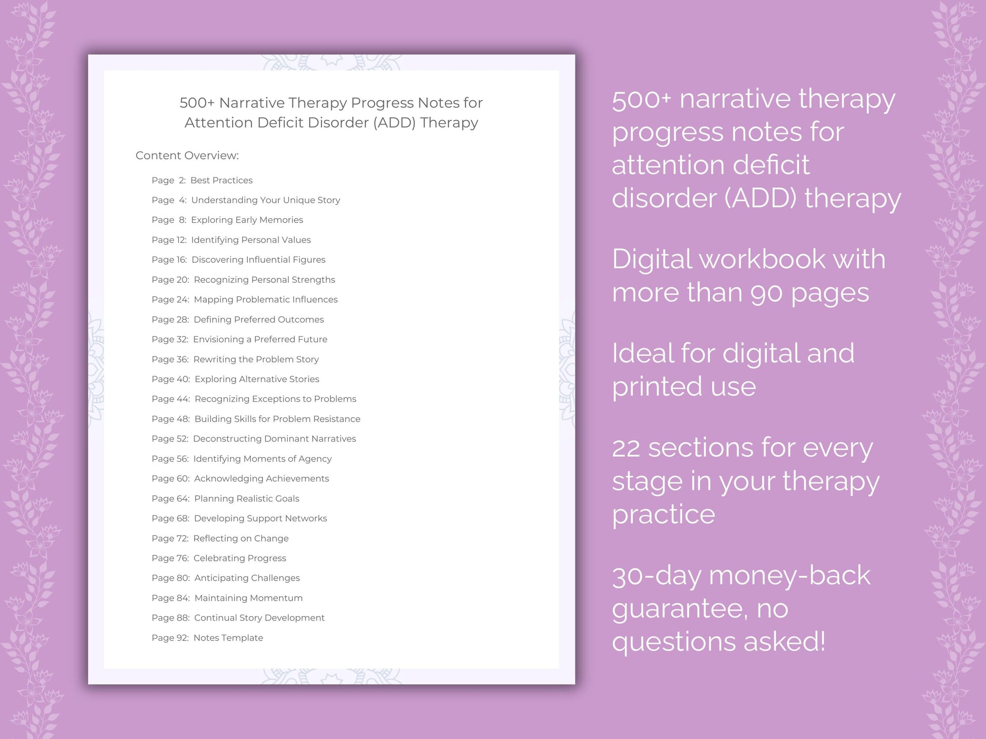 Attention Deficit Disorder (ADD) Narrative Therapy Therapist Worksheets