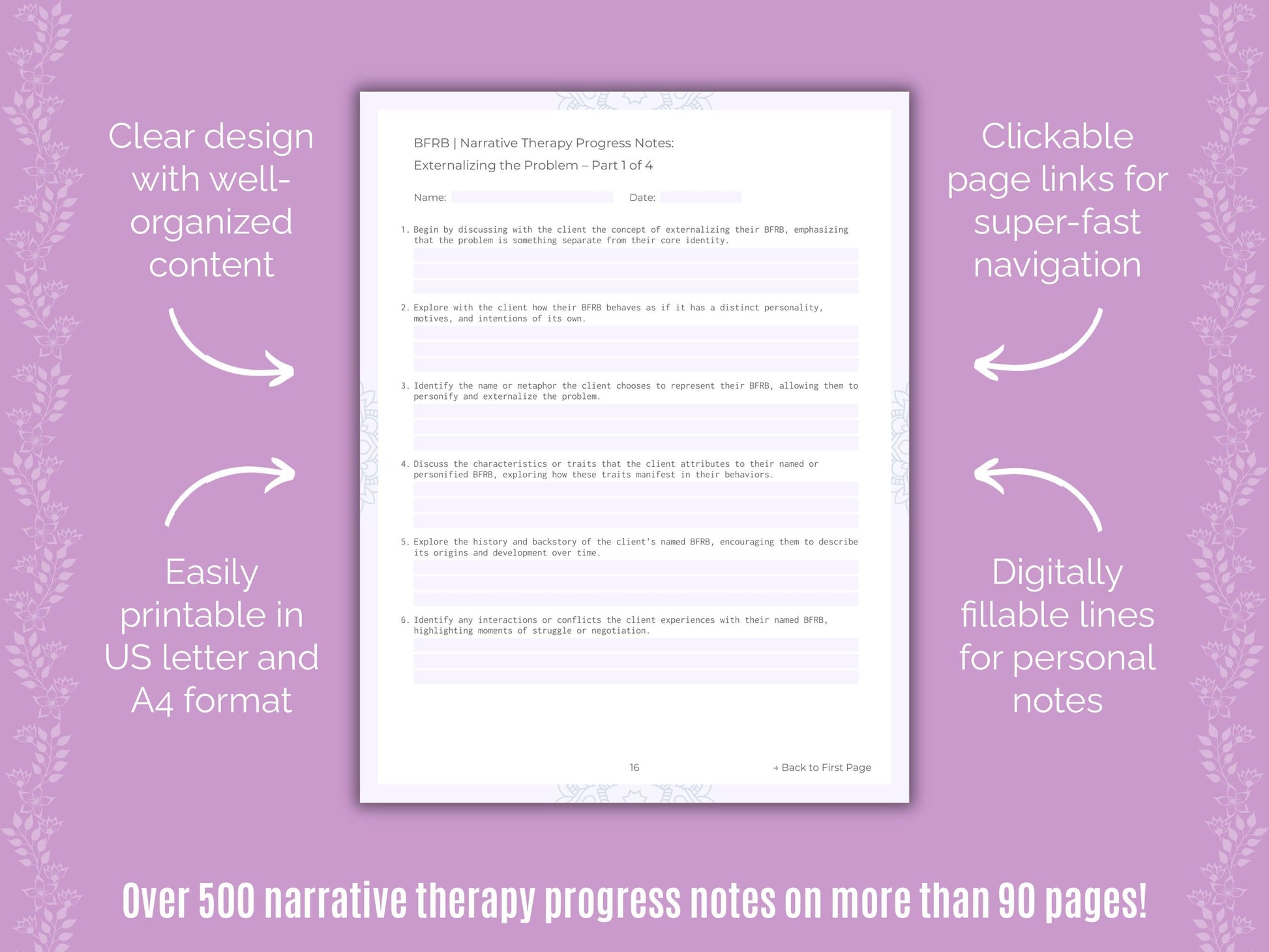 Body-Focused Repetitive Behavior (BFRB) Narrative Therapy Counseling Templates