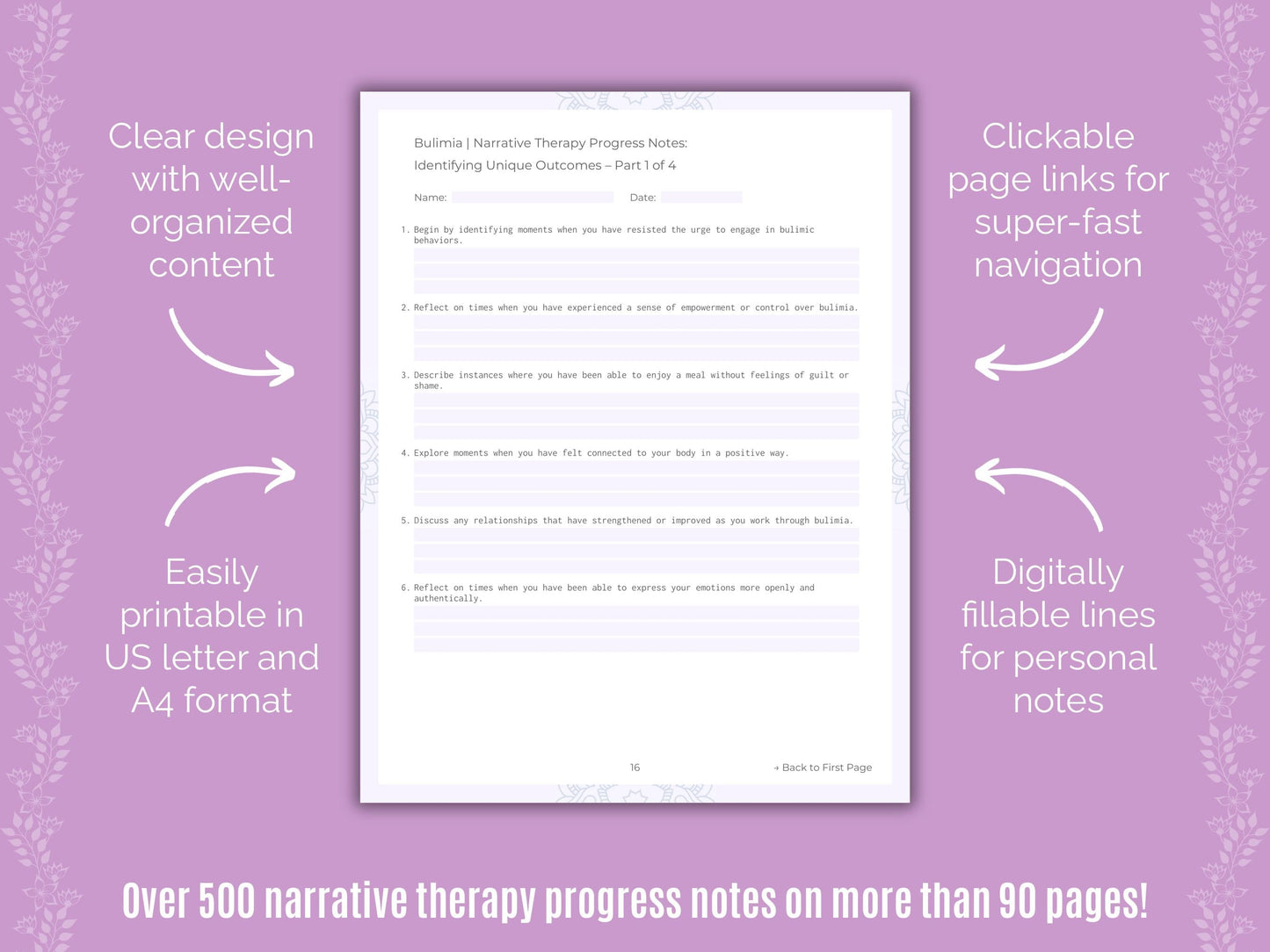 Bulimia Narrative Therapy Counseling Templates