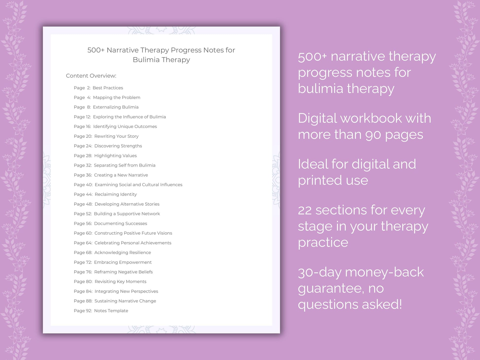 Bulimia Narrative Therapy Therapist Worksheets