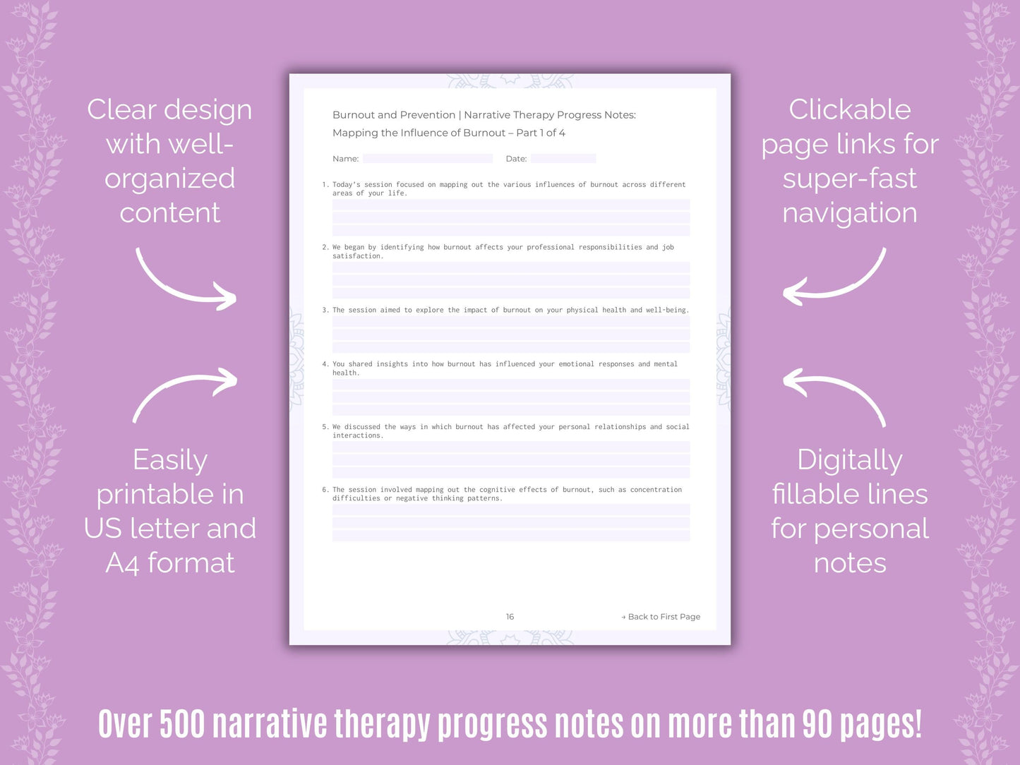 Burnout and Prevention Narrative Therapy Counseling Templates