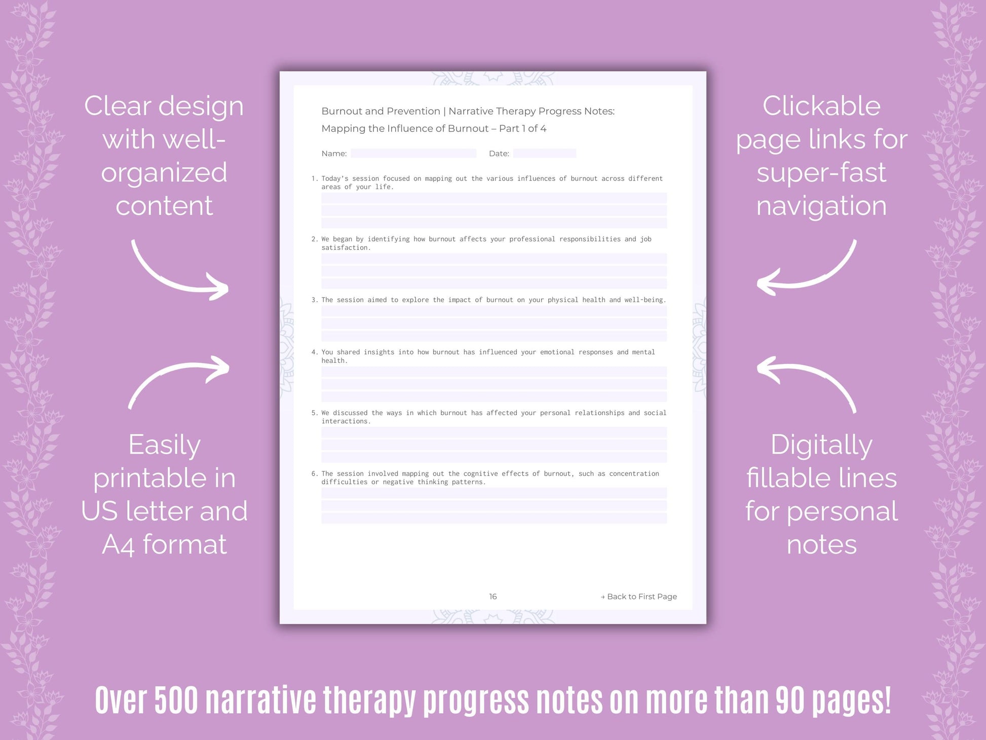 Burnout and Prevention Narrative Therapy Counseling Templates