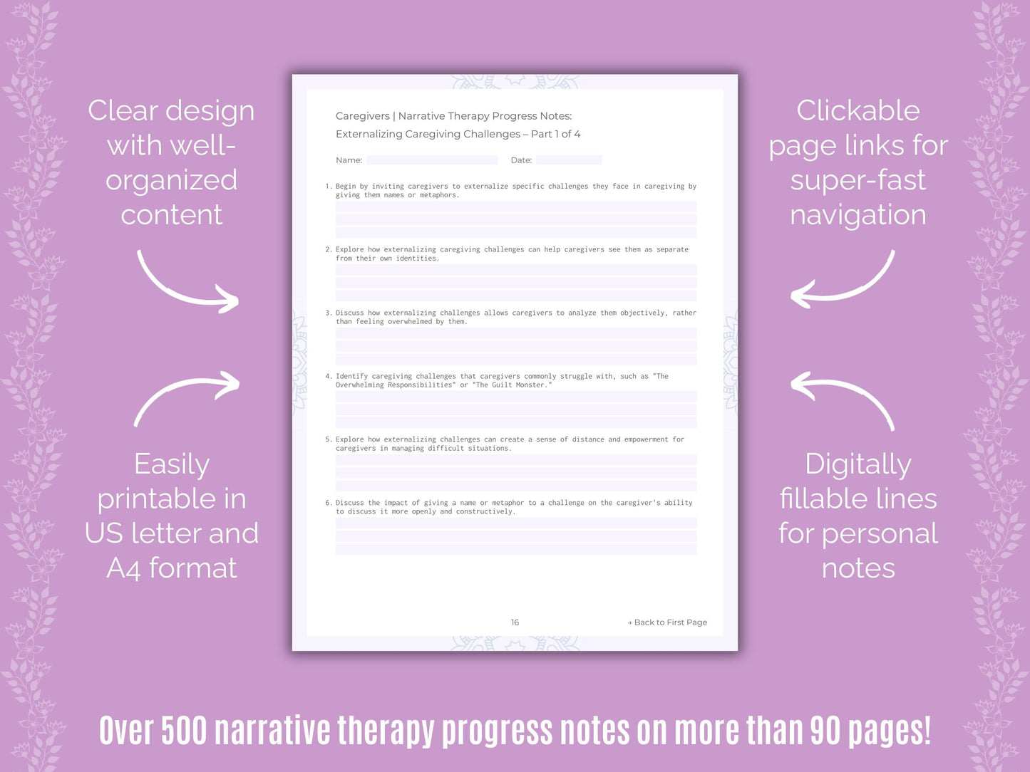 Caregivers Narrative Therapy Counseling Templates