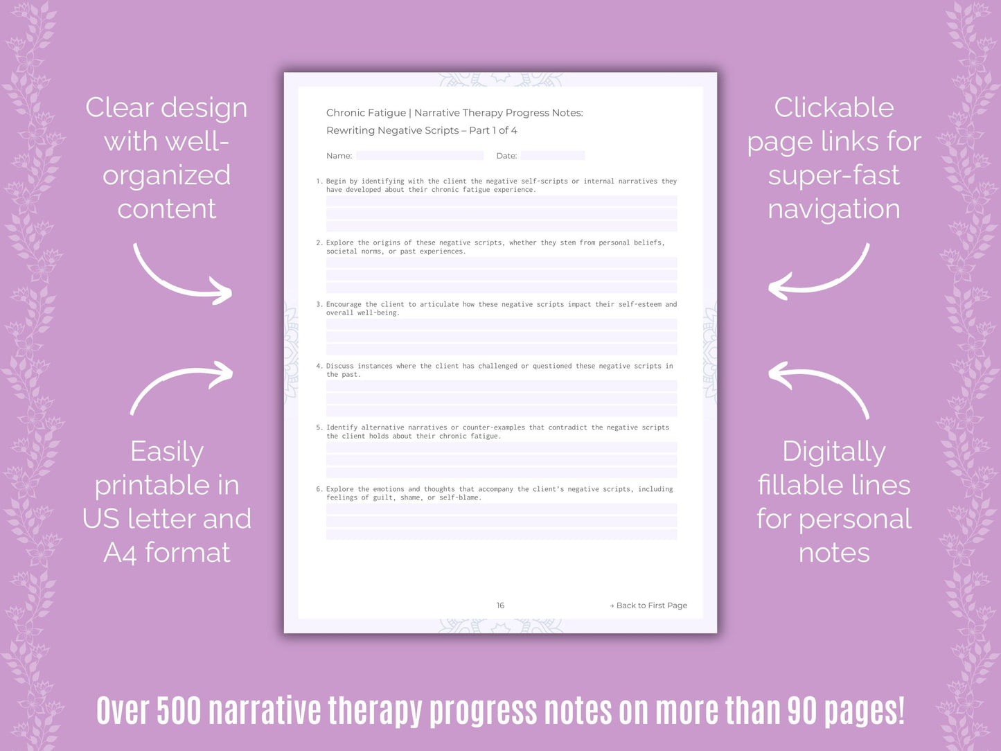 Chronic Fatigue Narrative Therapy Counseling Templates