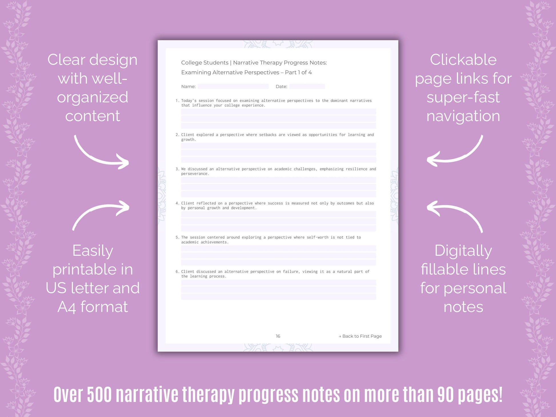 College Students Narrative Therapy Counseling Templates