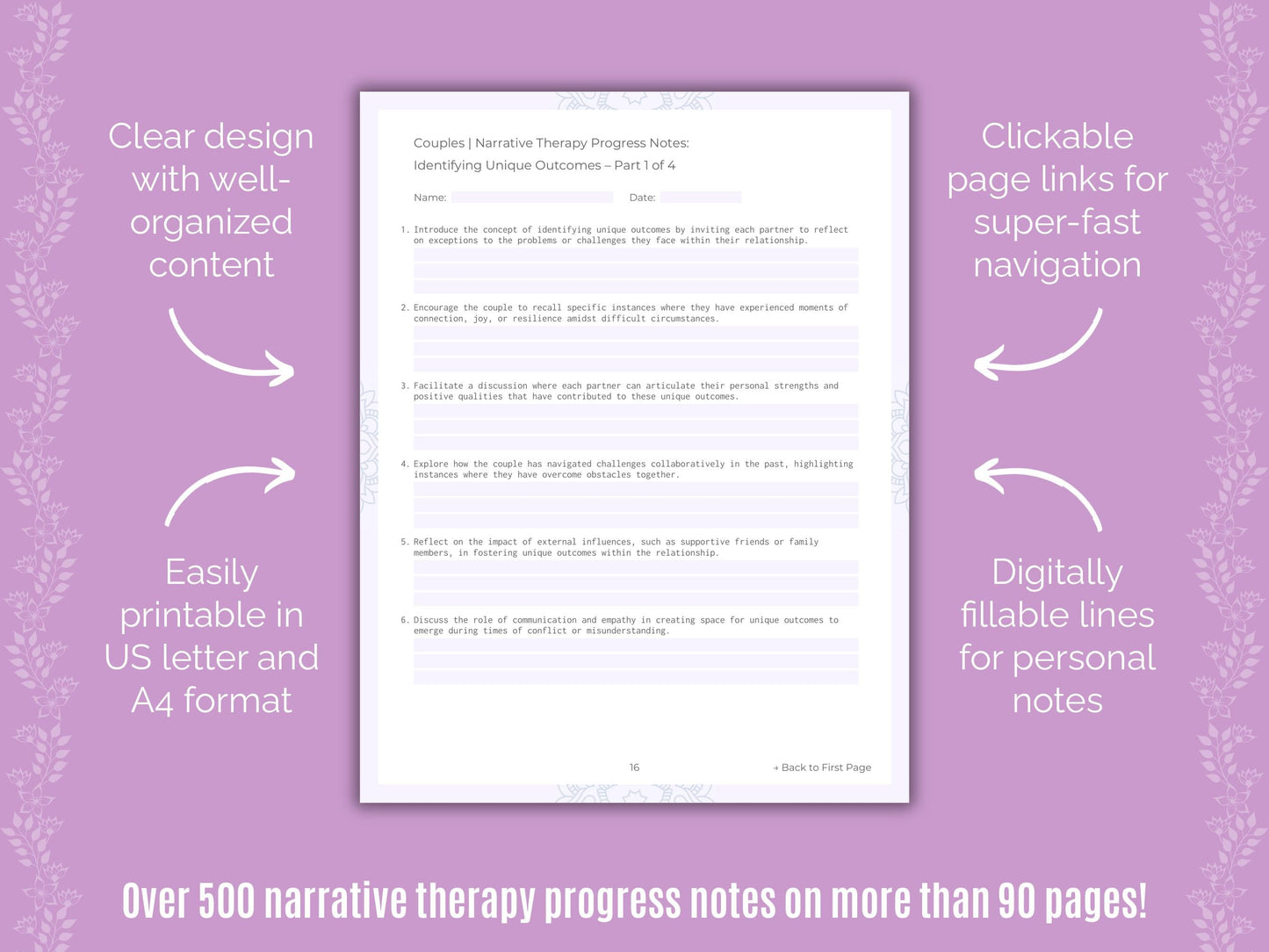 Couples Narrative Therapy Counseling Templates