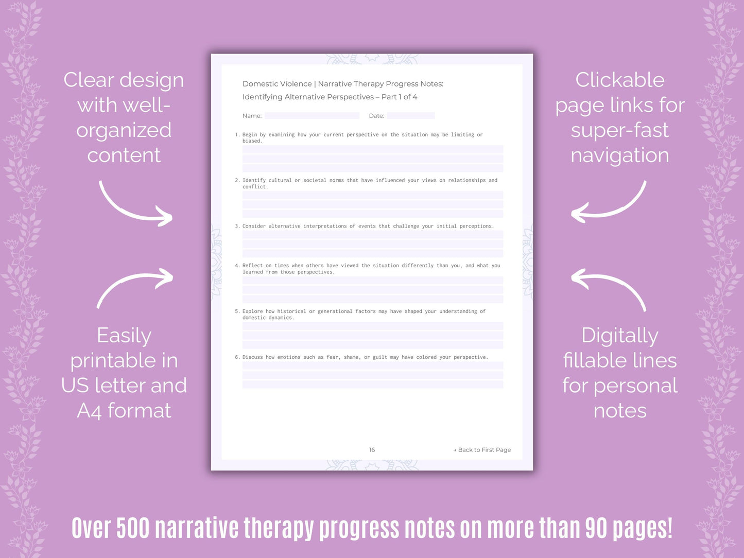 Domestic Violence Narrative Therapy Counseling Templates