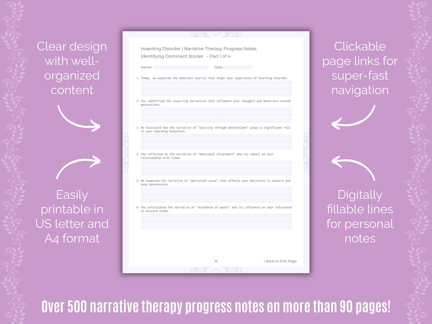 Hoarding Disorder Narrative Therapy Counseling Templates
