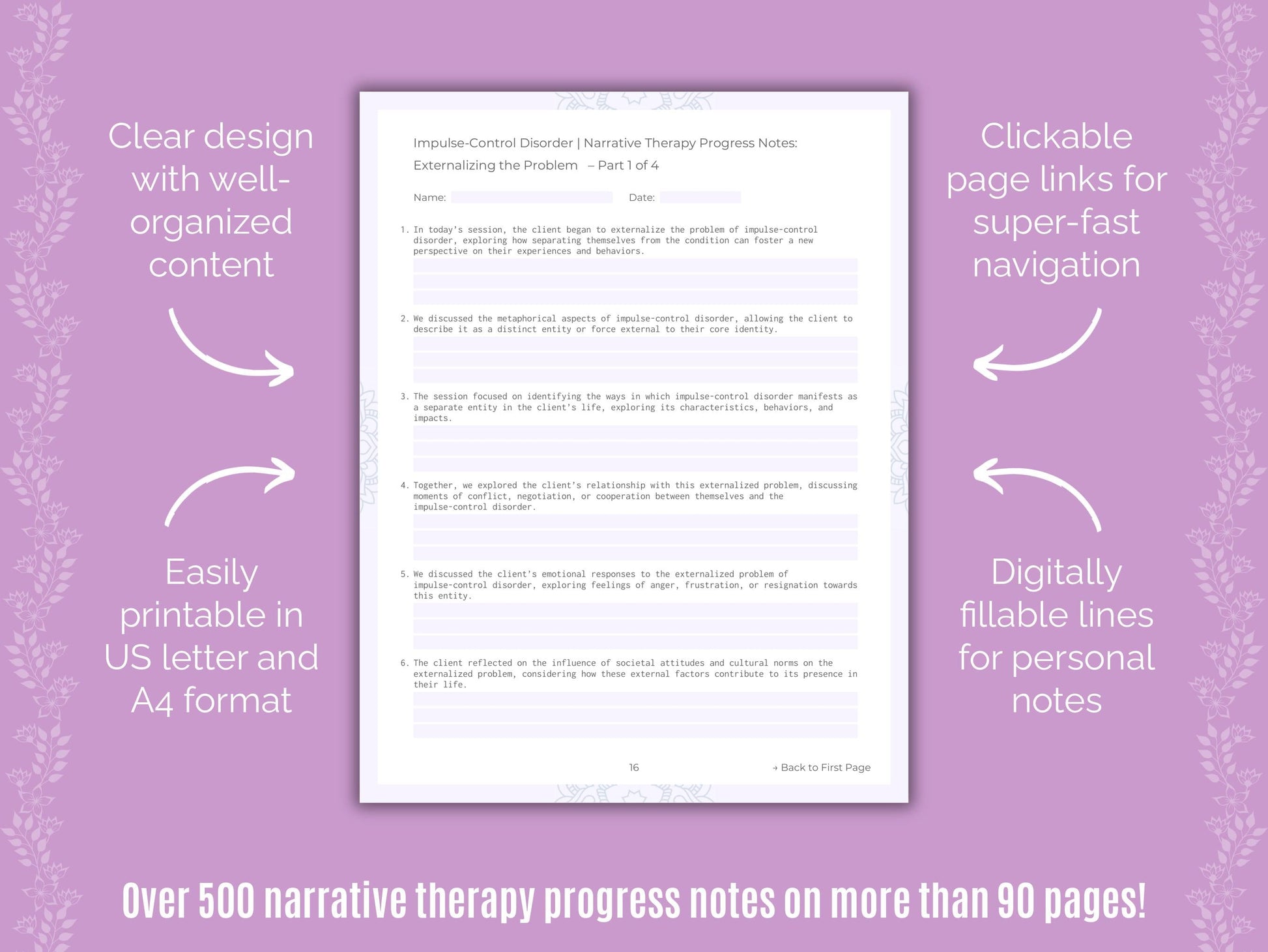 Impulse-Control Disorder (ICD) Narrative Therapy Counseling Templates