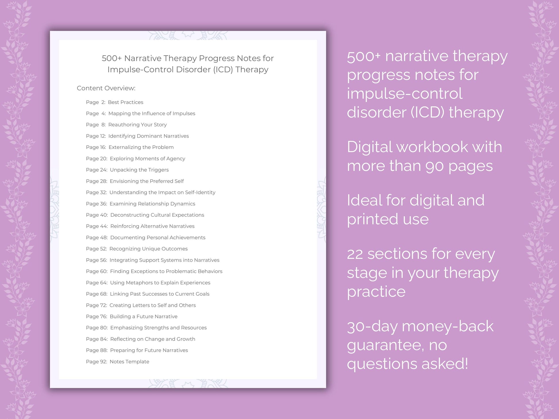 Impulse-Control Disorder (ICD) Narrative Therapy Therapist Worksheets