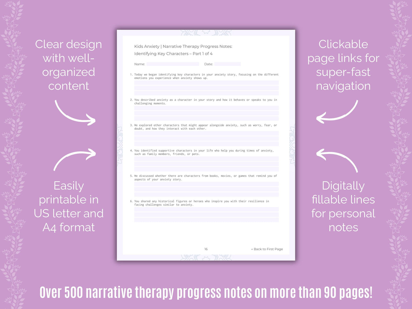 Kids Anxiety Narrative Therapy Counseling Templates