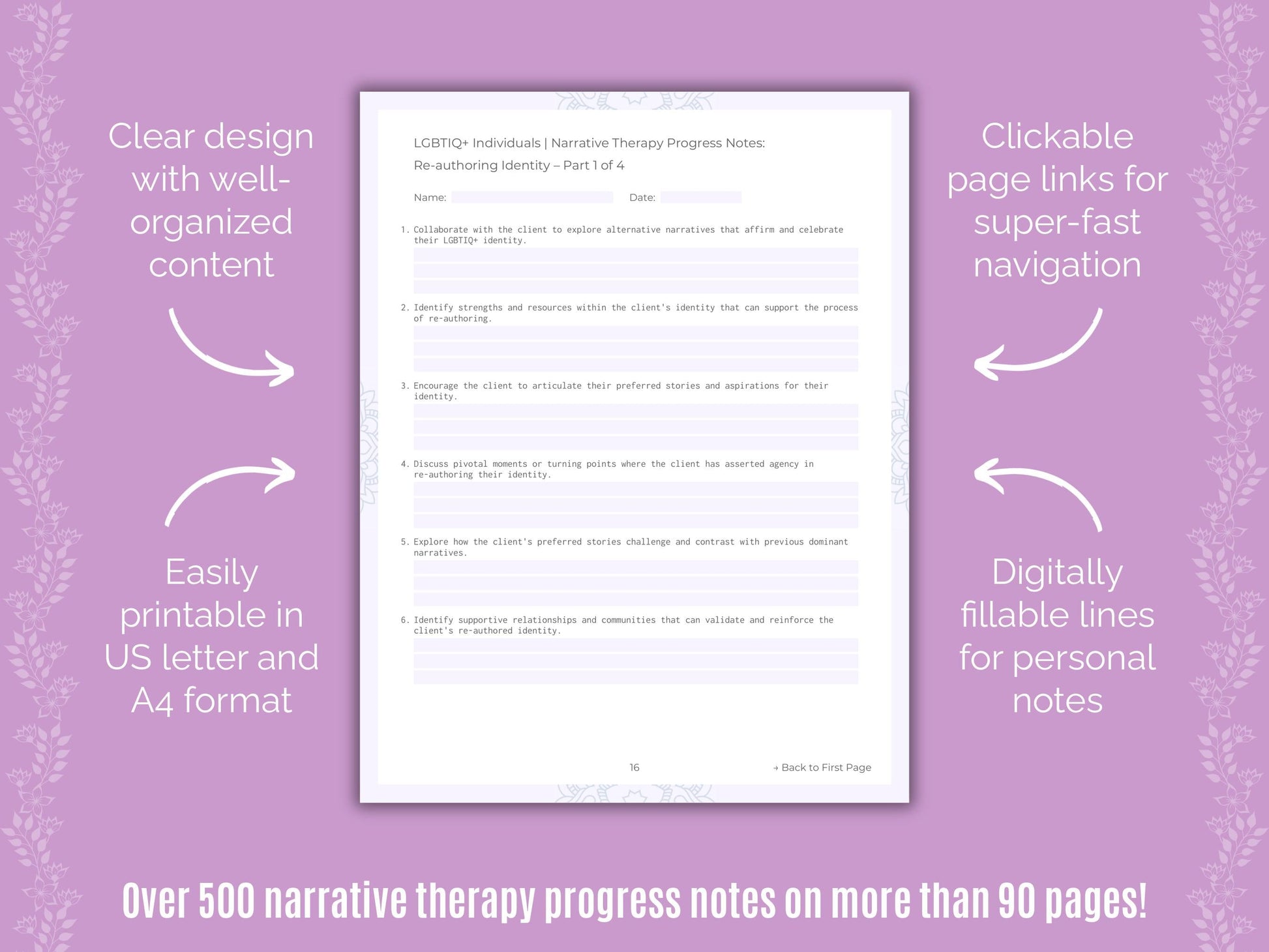 LGBTIQ+ Individuals Narrative Therapy Counseling Templates