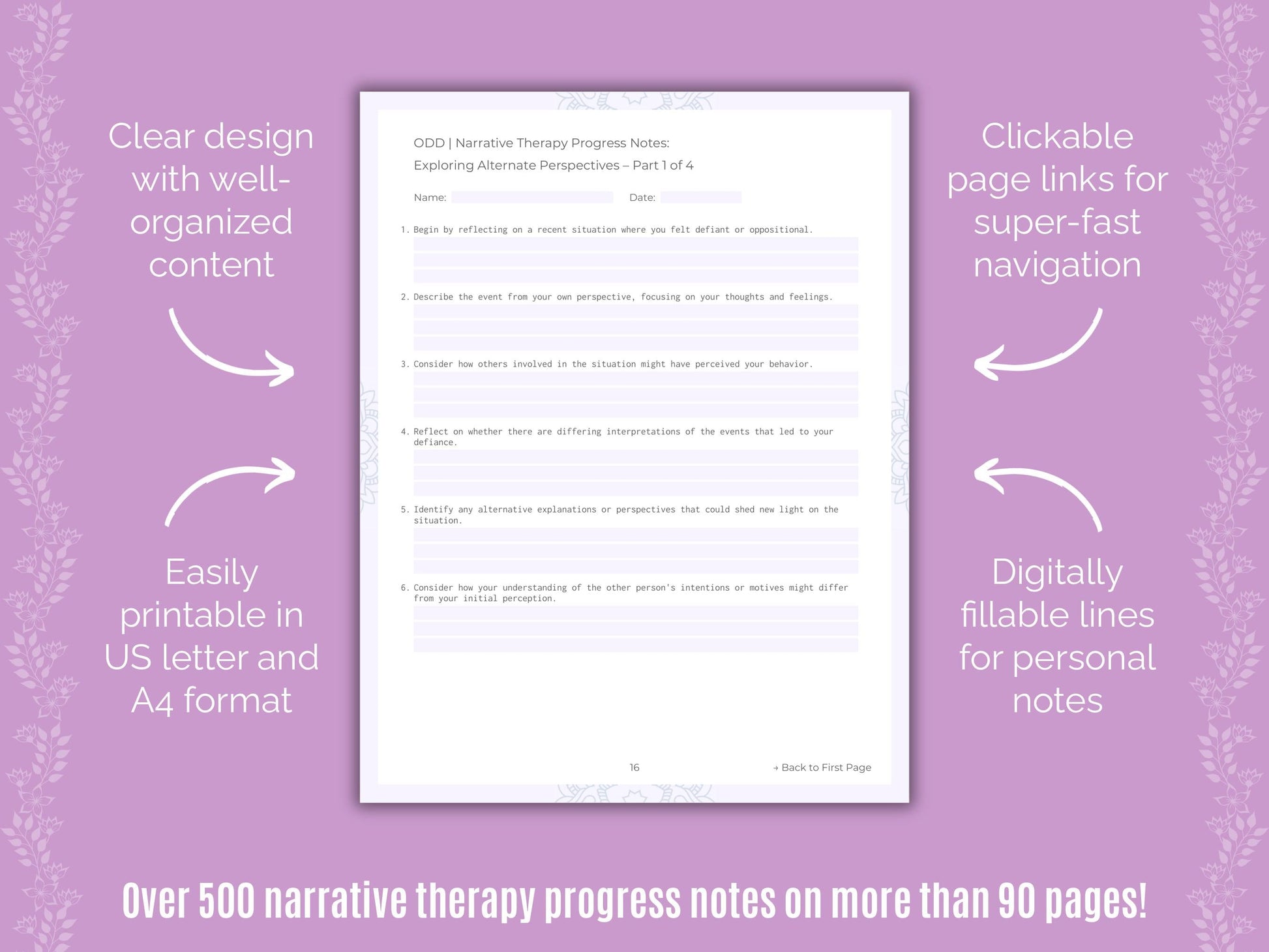 Oppositional Defiant Disorder (ODD) Narrative Therapy Counseling Templates