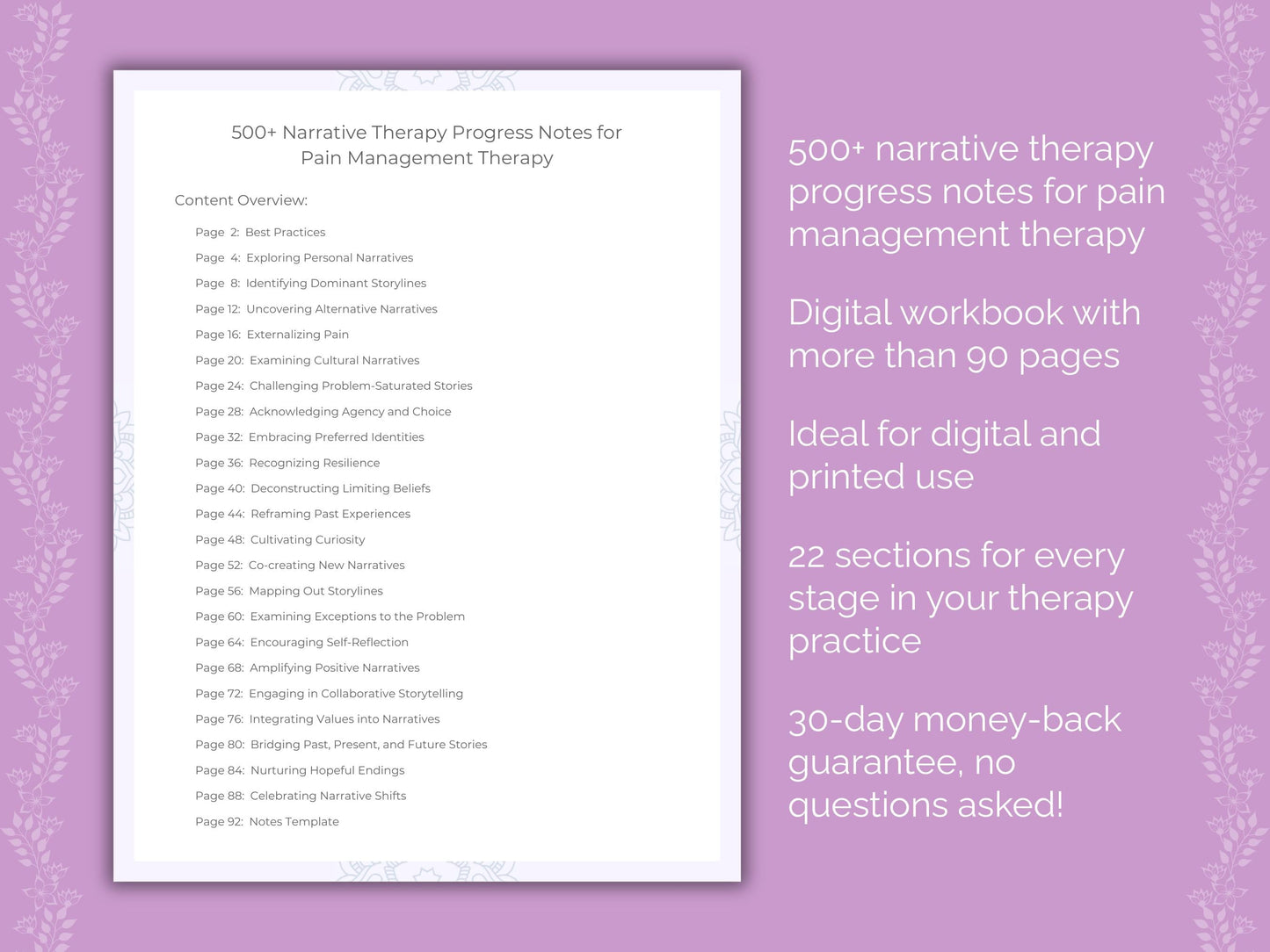 Pain Management Narrative Therapy Therapist Worksheets