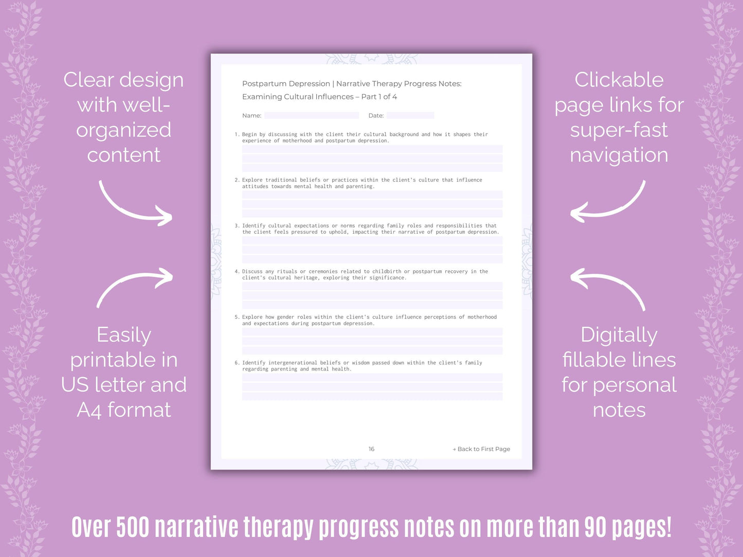 Postpartum Depression Narrative Therapy Counseling Templates