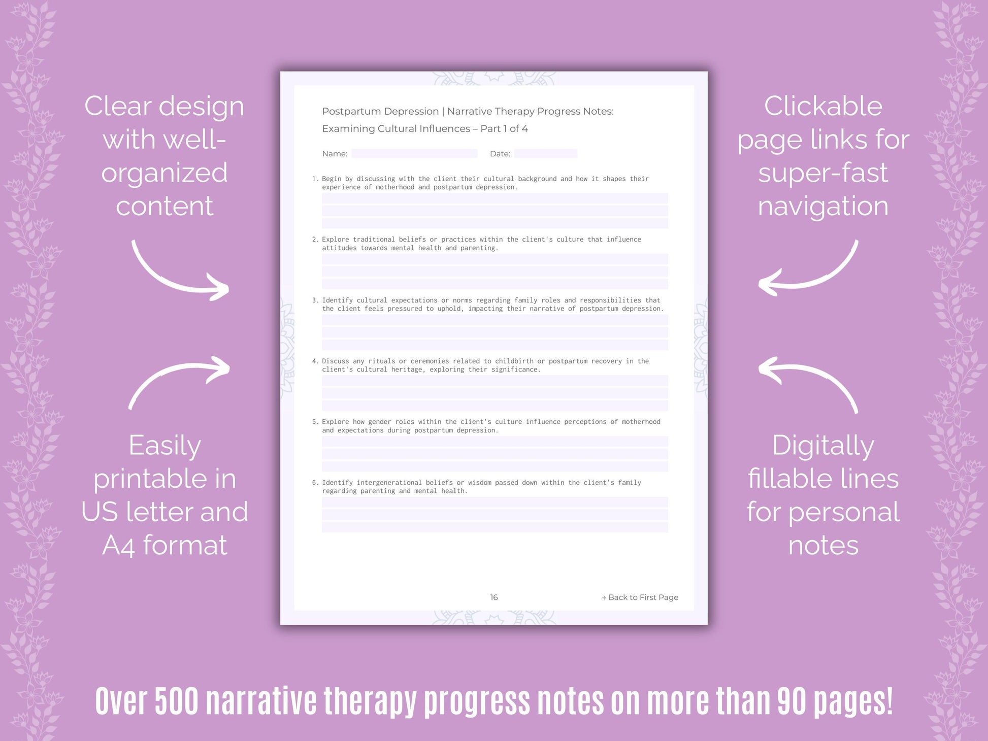 Postpartum Depression Narrative Therapy Counseling Templates