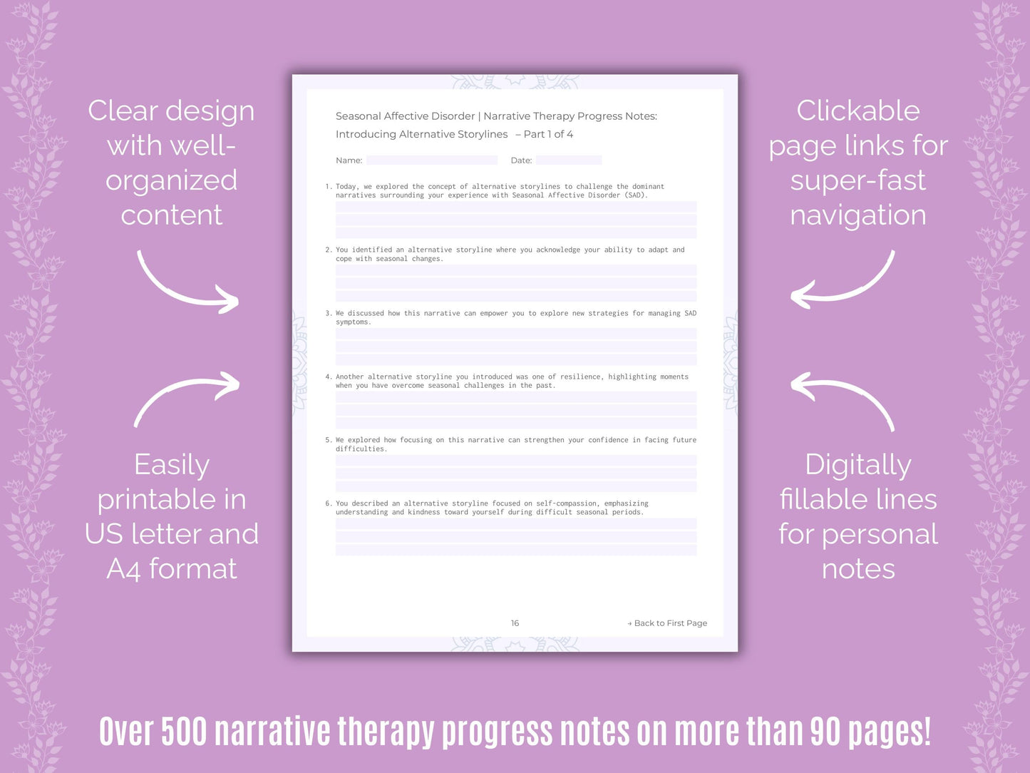 Seasonal Affective Disorder Narrative Therapy Counseling Templates