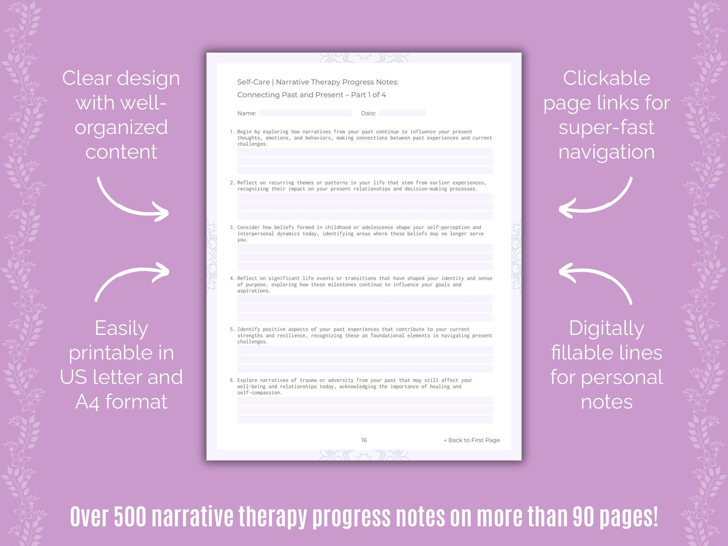 Self-Care Narrative Therapy Counseling Templates