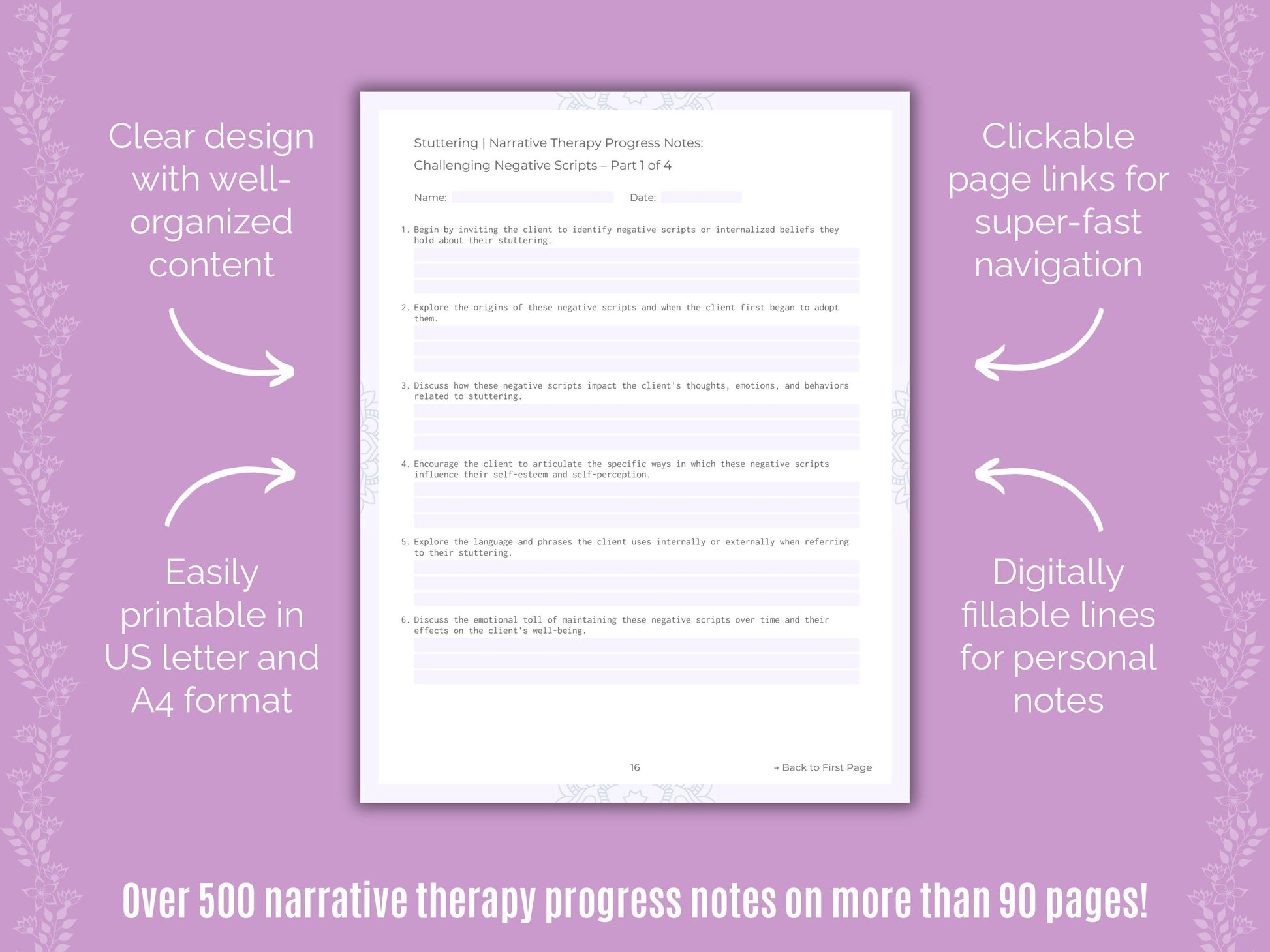 Stuttering Narrative Therapy Counseling Templates