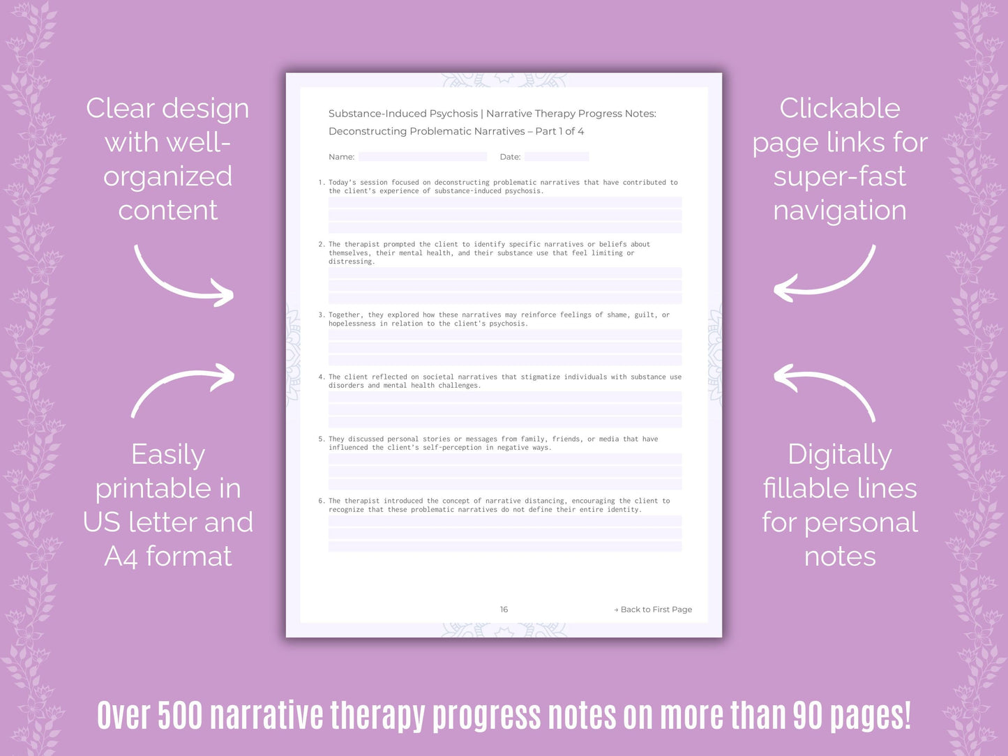 Substance-Induced Psychosis Narrative Therapy Counseling Templates
