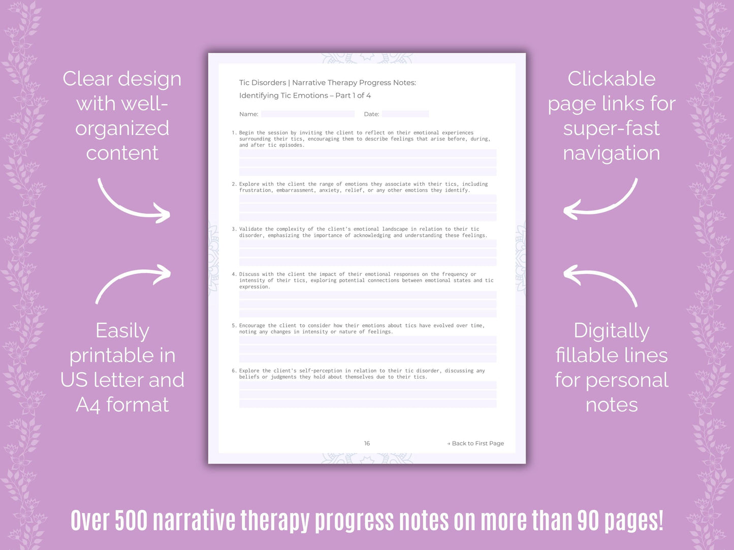 Tic Disorders Narrative Therapy Counseling Templates