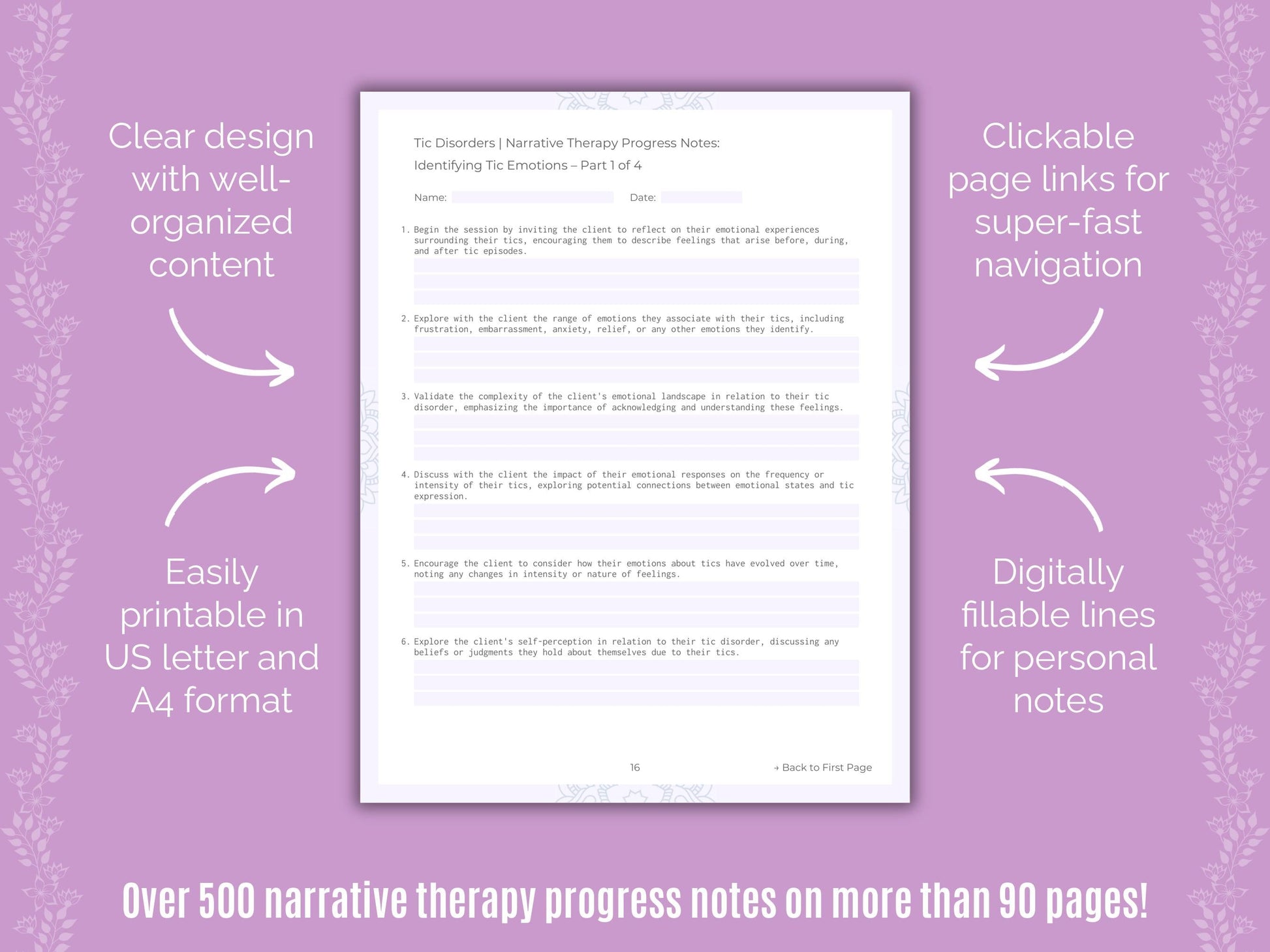 Tic Disorders Narrative Therapy Counseling Templates