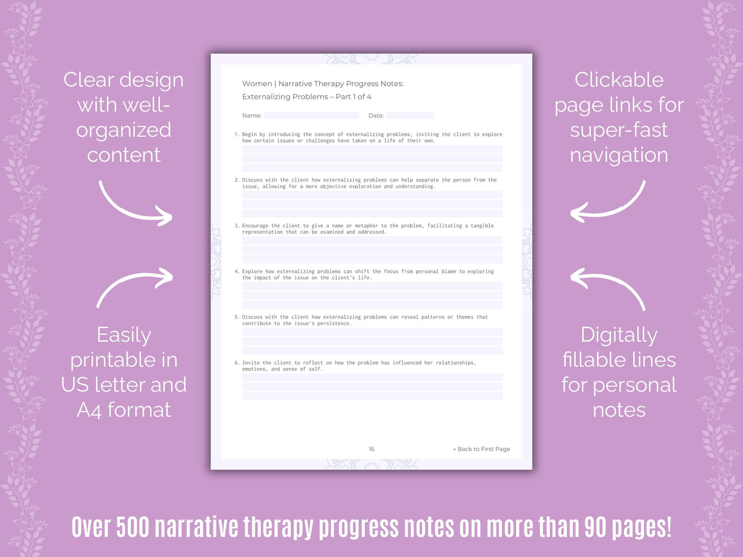 Women Narrative Therapy Counseling Templates