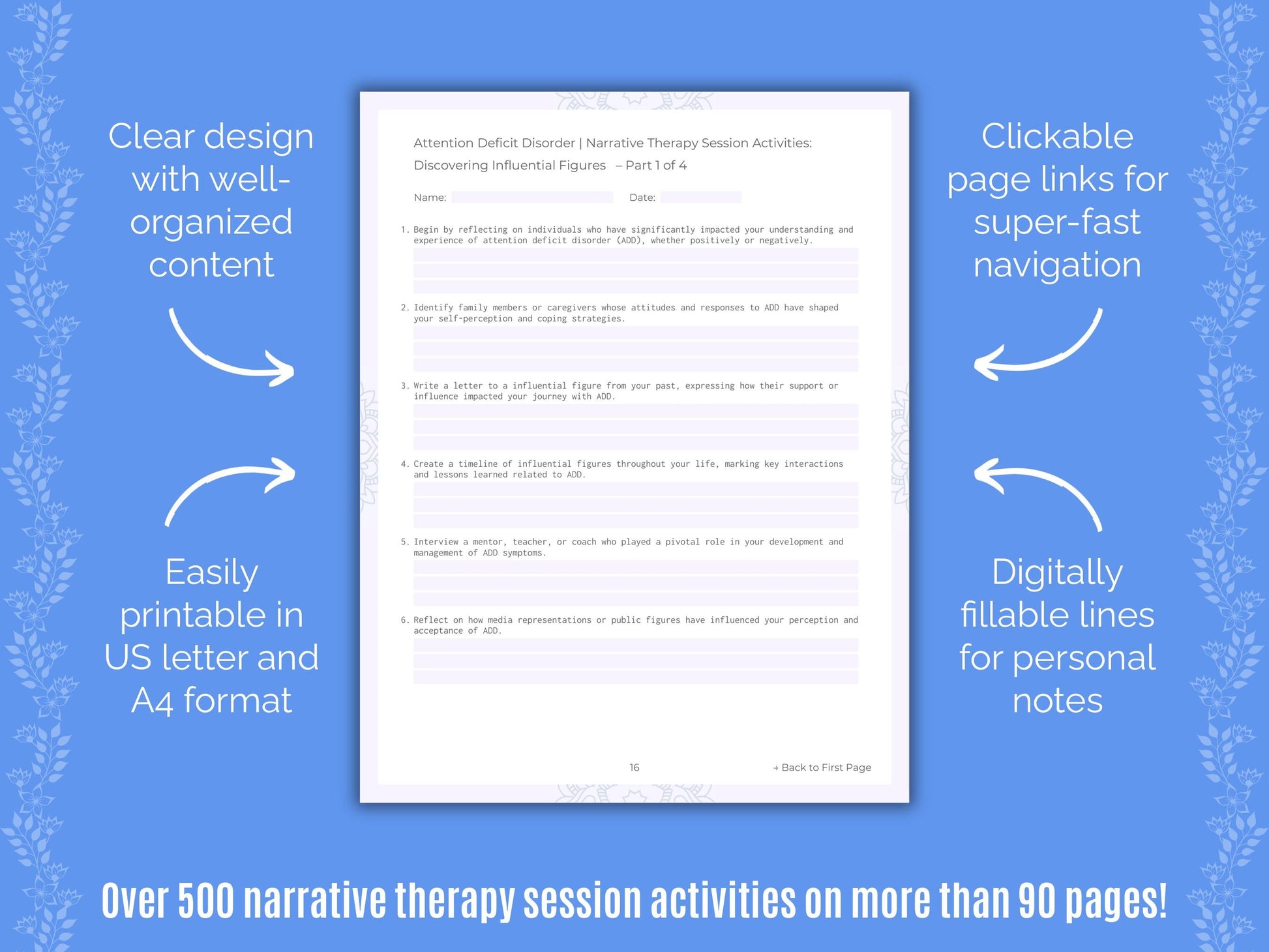 Attention Deficit Disorder (ADD) Narrative Therapy Counseling Templates