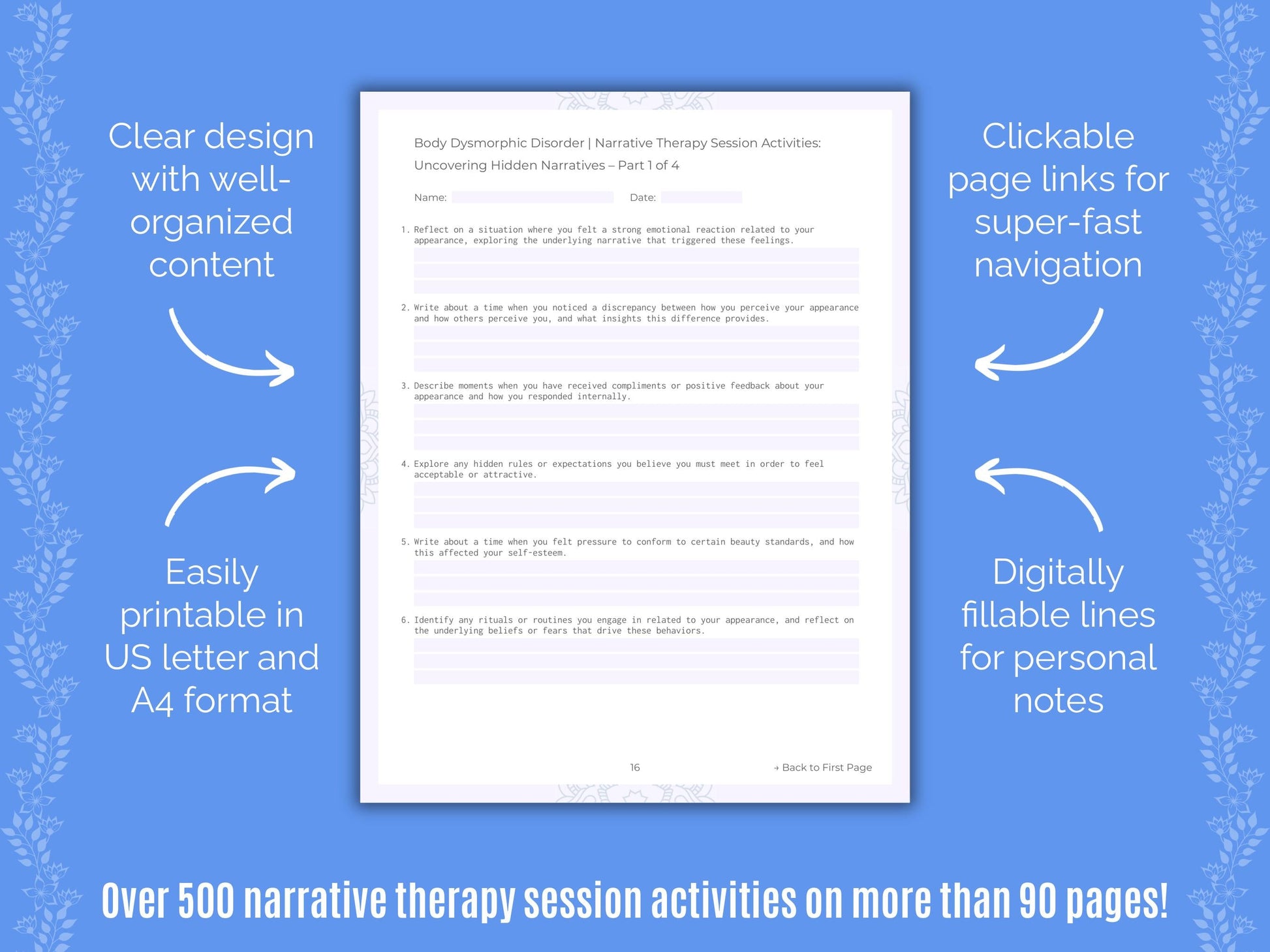 Body Dysmorphic Disorder (BDD) Narrative Therapy Counseling Templates