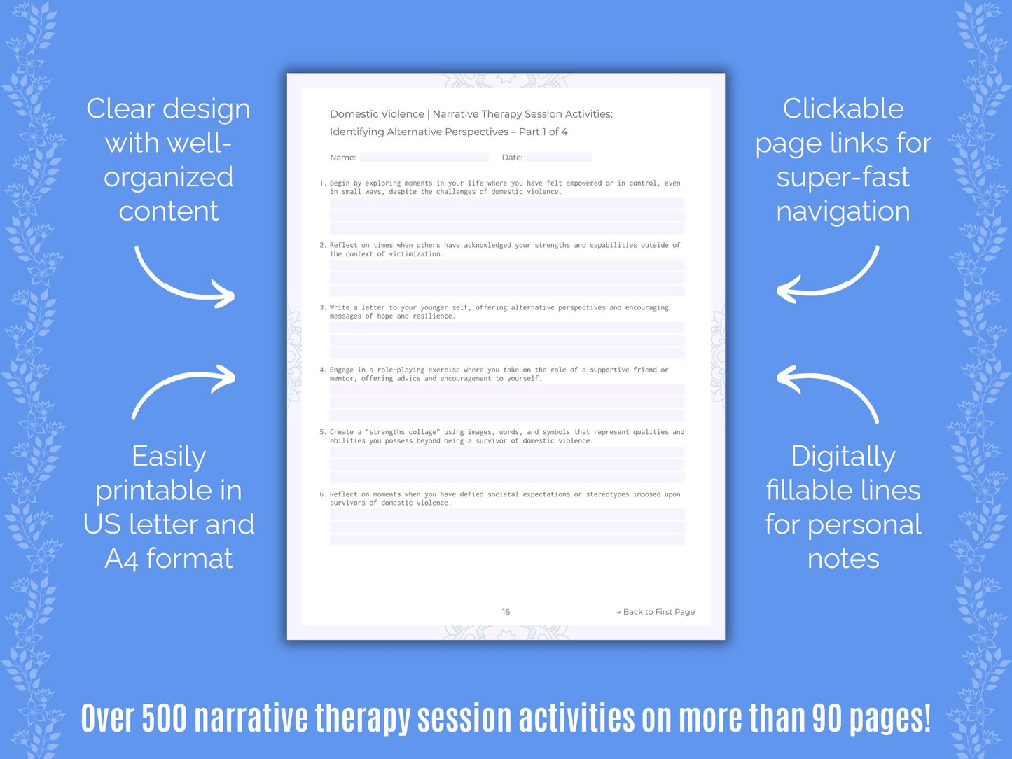 Domestic Violence Narrative Therapy Counseling Templates