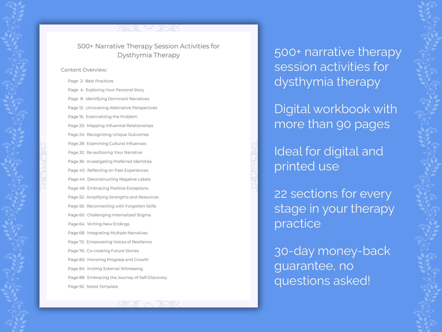 Dysthymia Narrative Therapy Therapist Worksheets