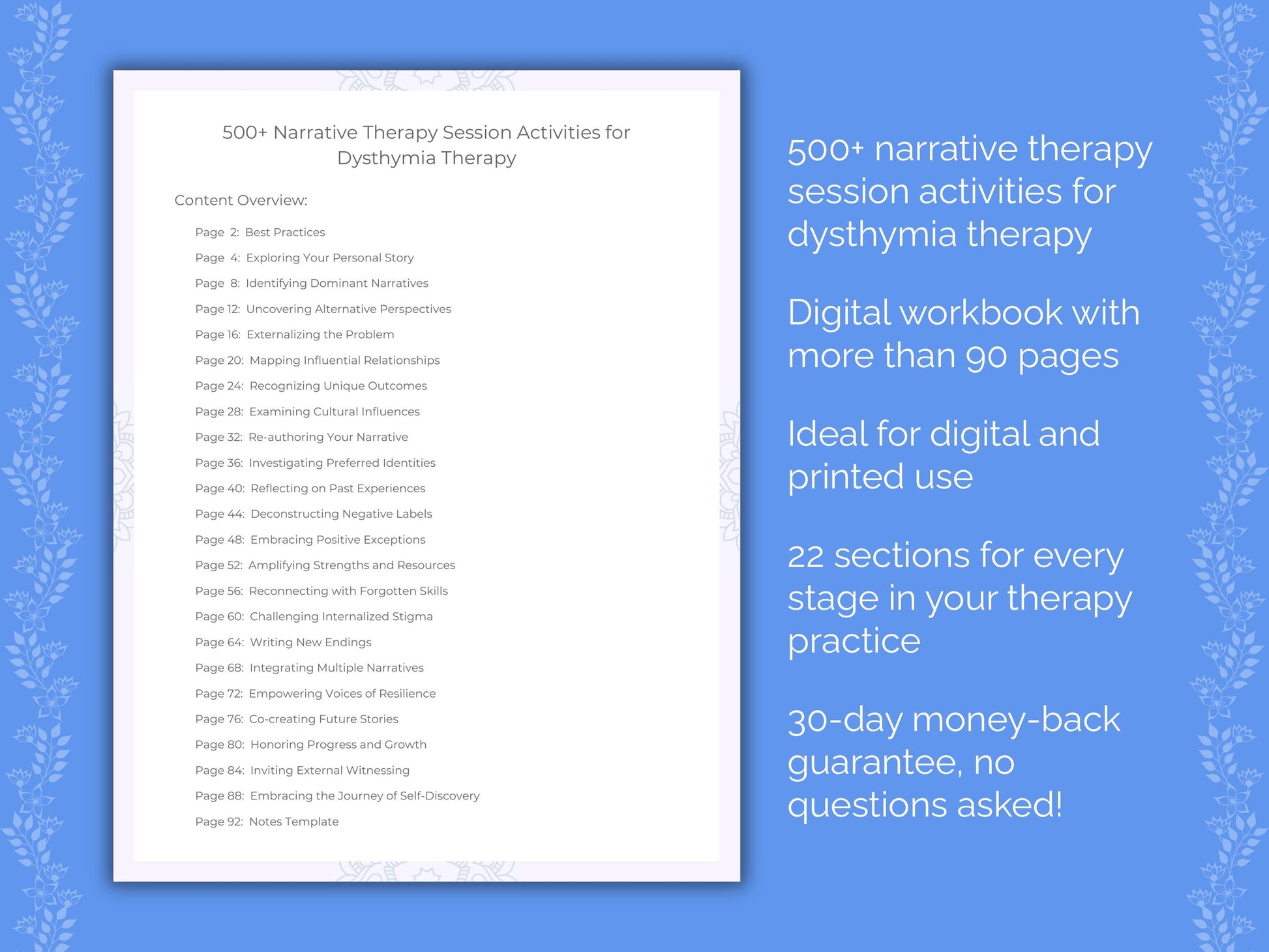 Dysthymia Narrative Therapy Therapist Worksheets