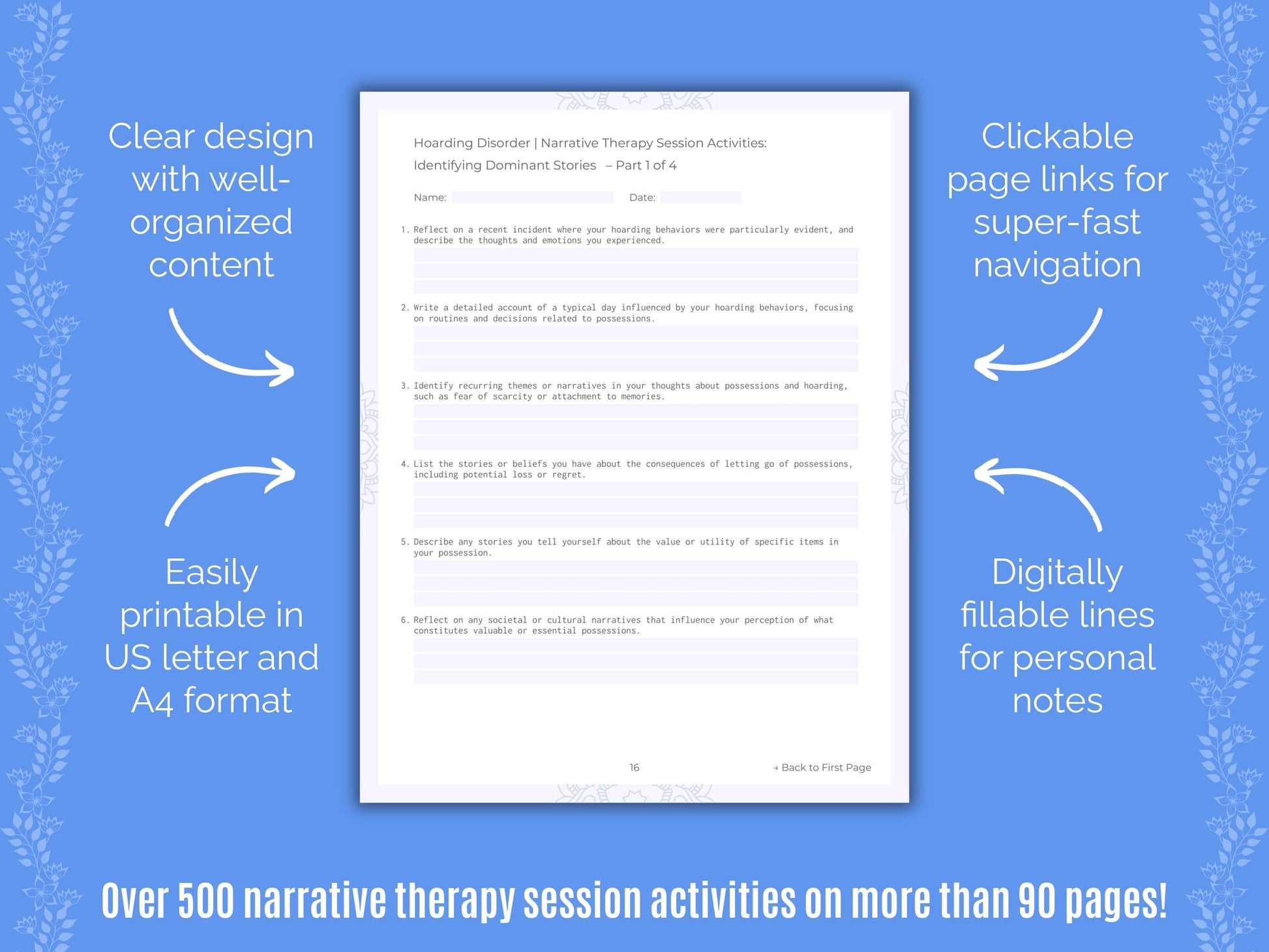 Hoarding Disorder Narrative Therapy Counseling Templates