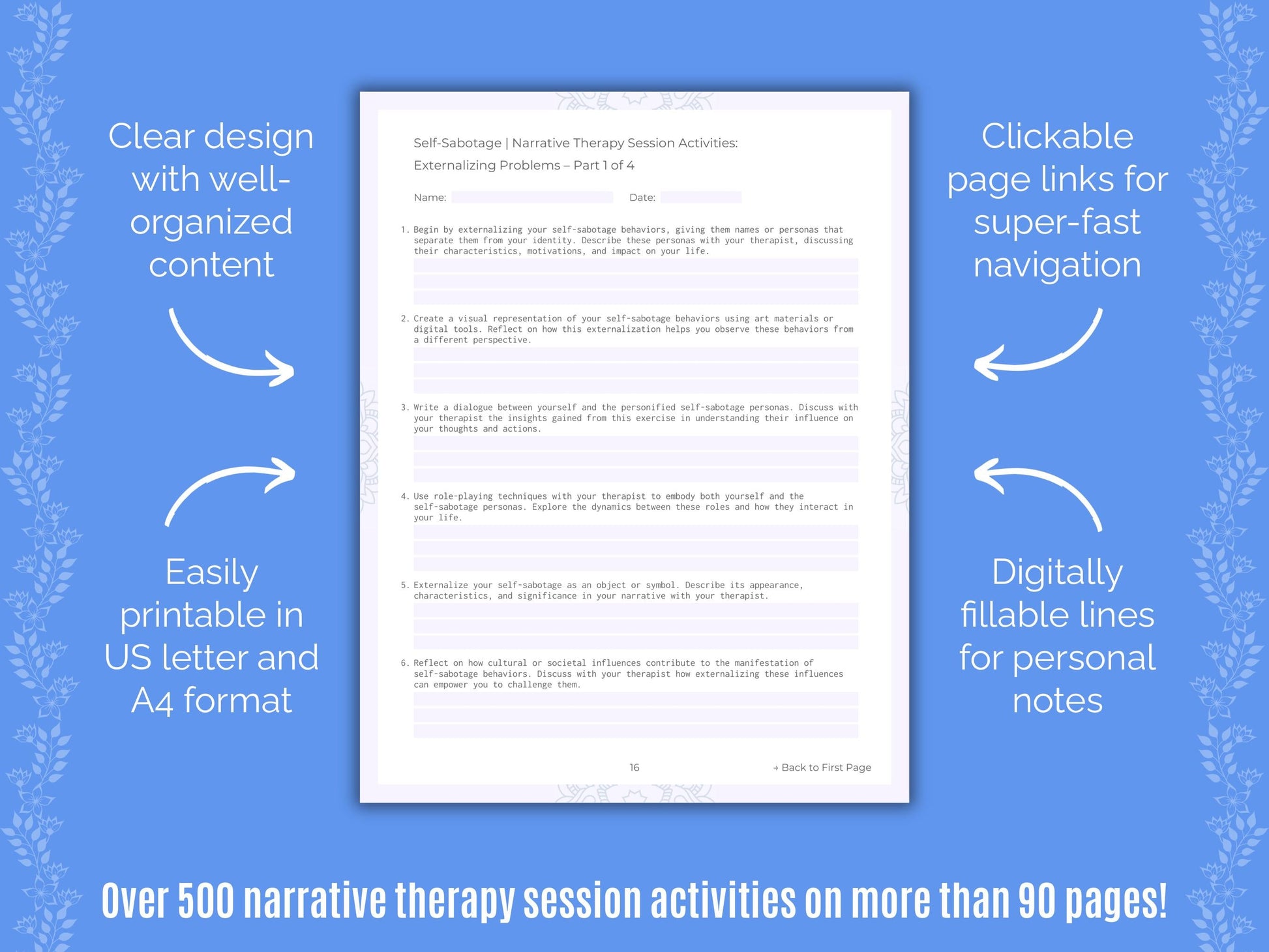 Self-Sabotage Narrative Therapy Counseling Templates