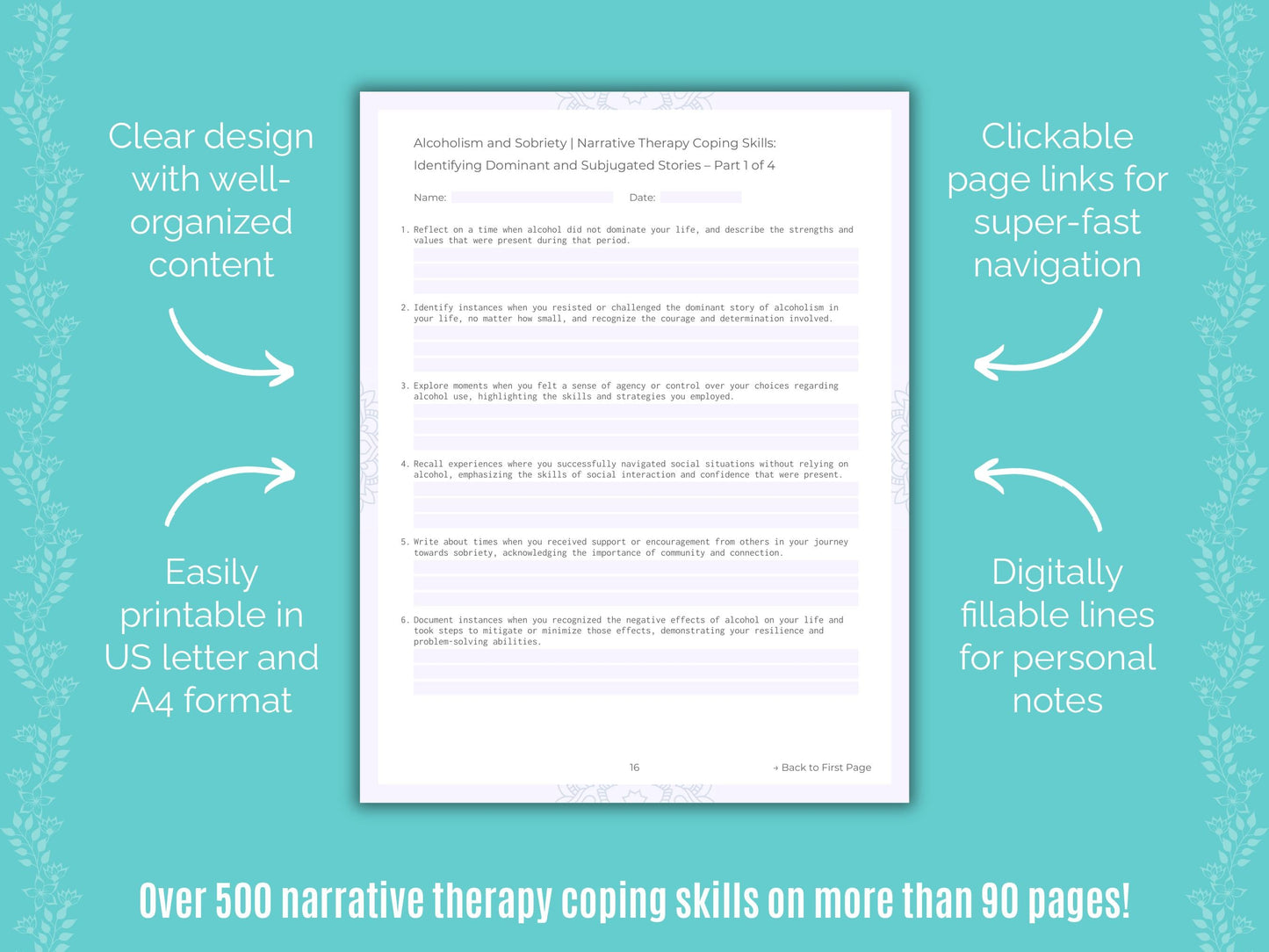 Alcoholism and Sobriety Narrative Therapy Counseling Templates