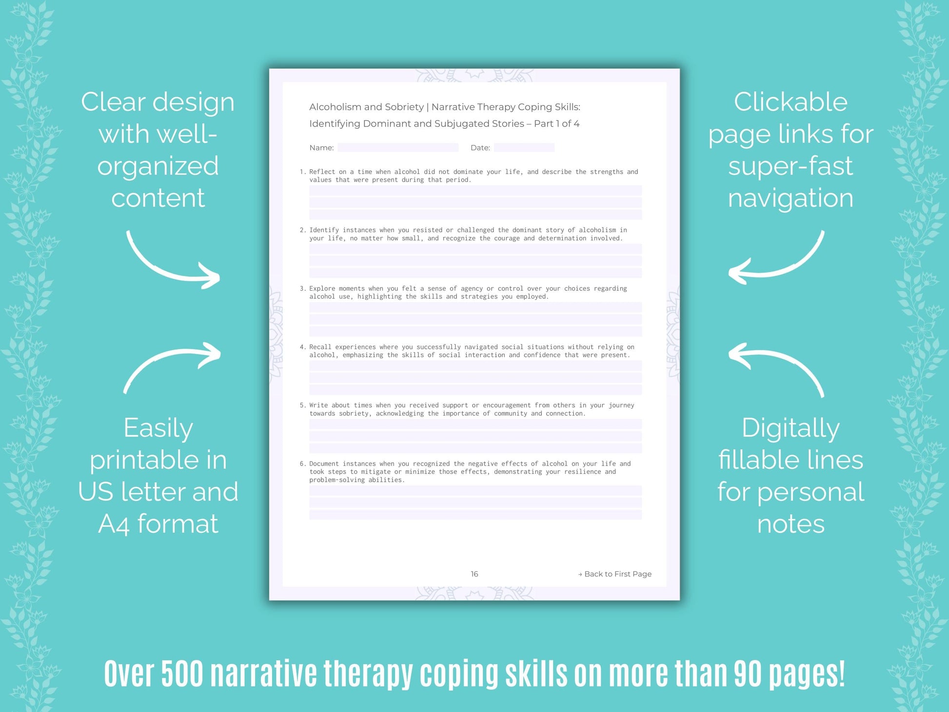 Alcoholism and Sobriety Narrative Therapy Counseling Templates