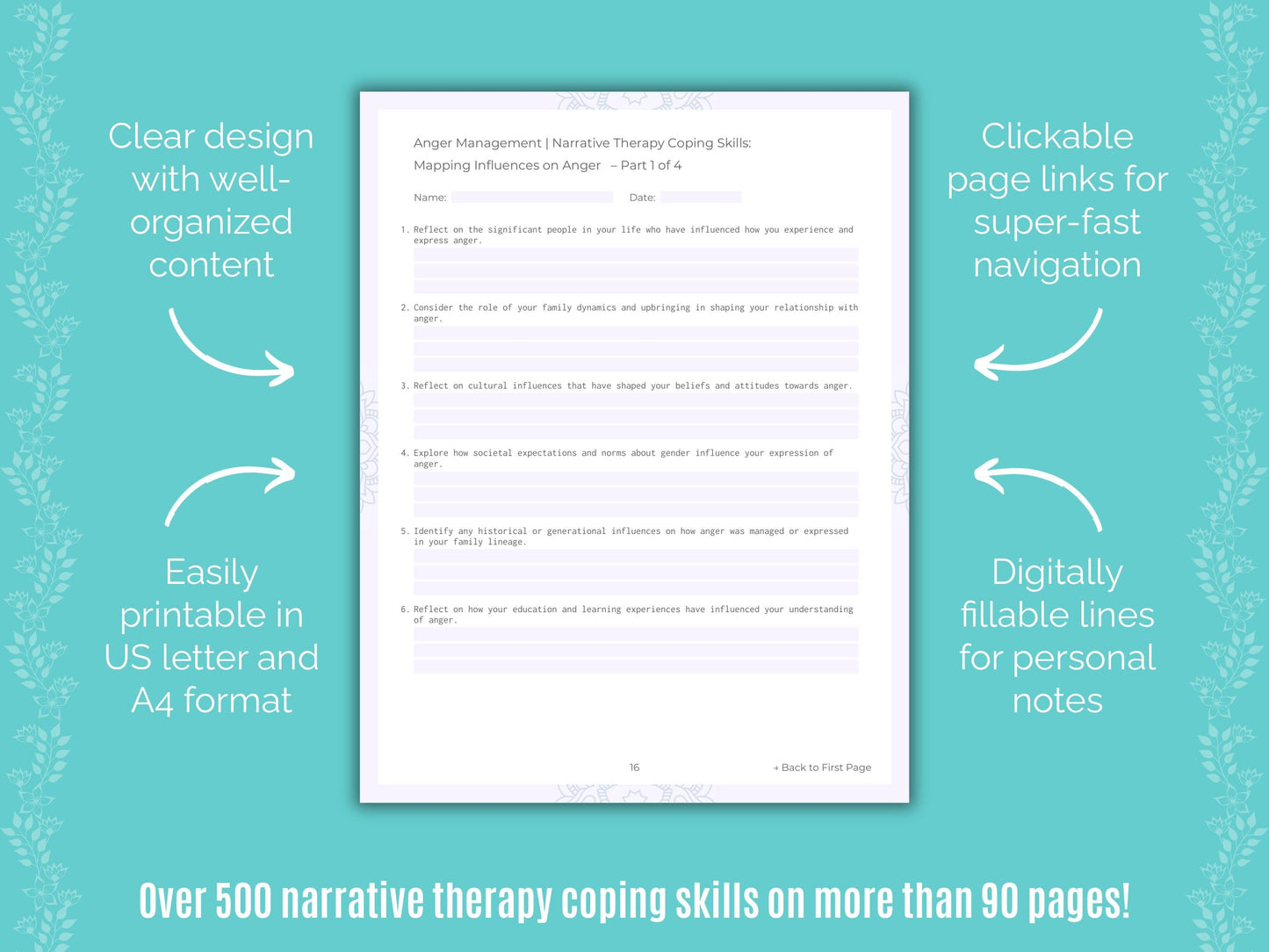 Anger Management Narrative Therapy Counseling Templates