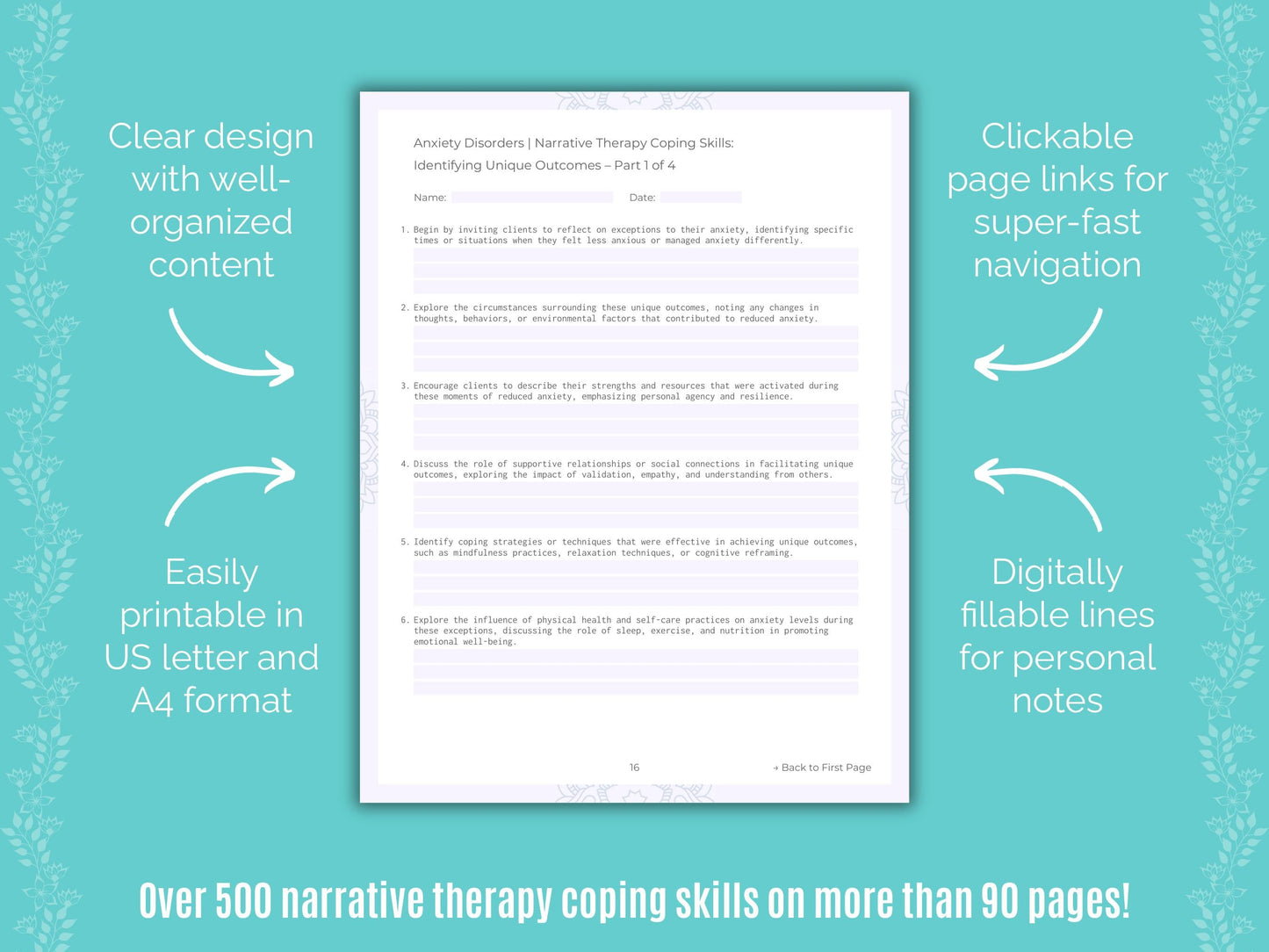 Anxiety Disorders Narrative Therapy Counseling Templates