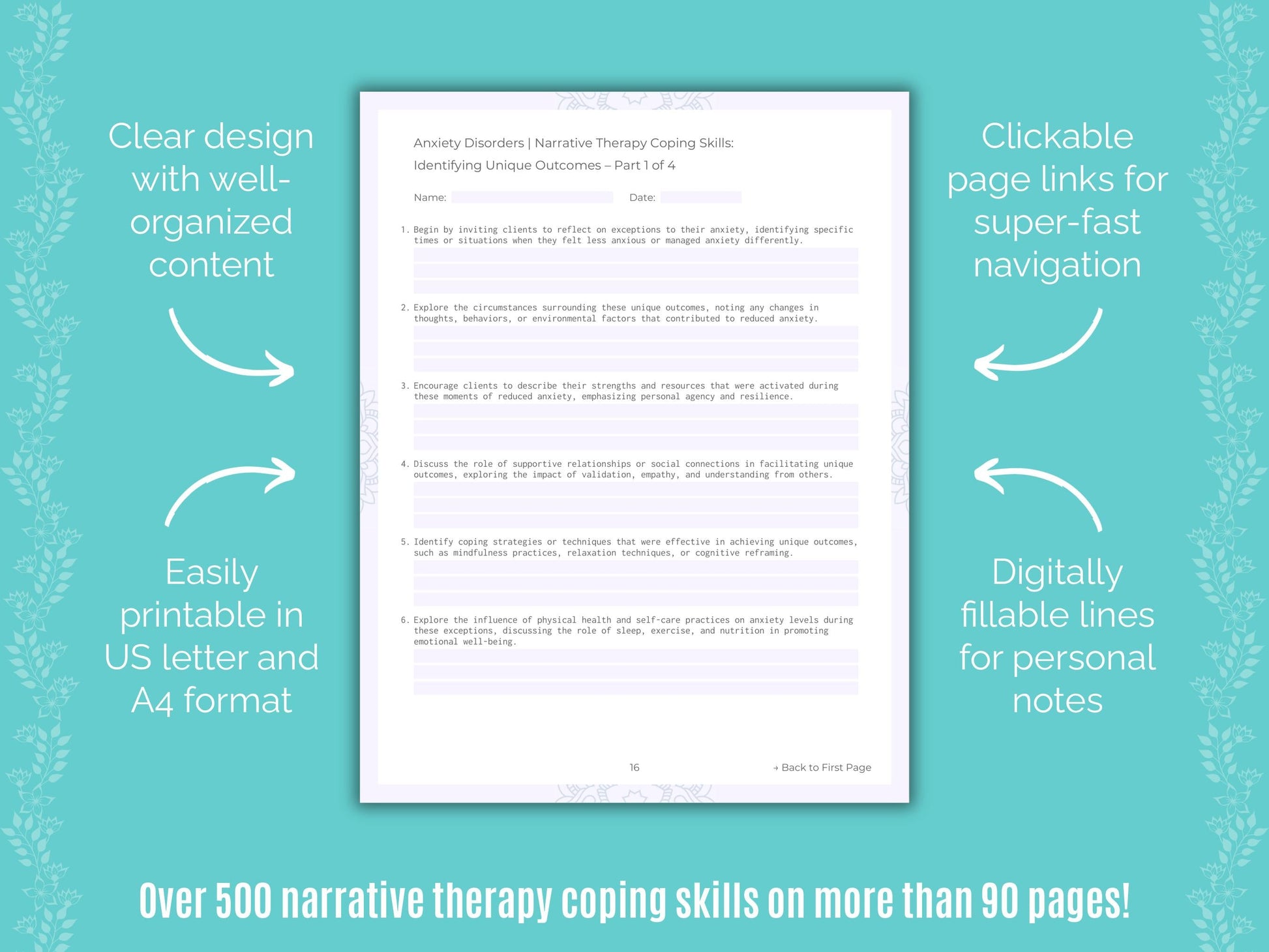 Anxiety Disorders Narrative Therapy Counseling Templates