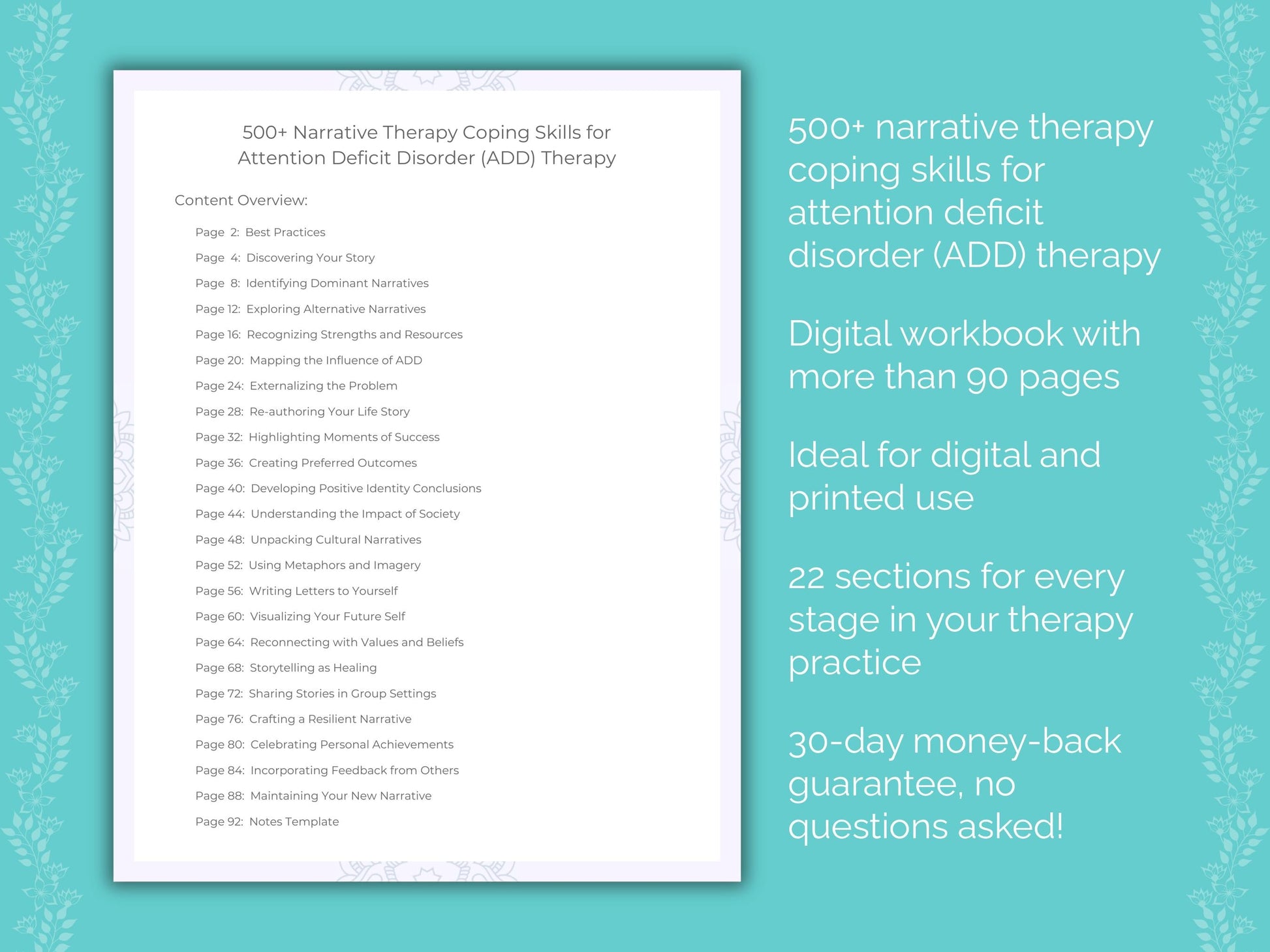 Attention Deficit Disorder (ADD) Narrative Therapy Therapist Worksheets