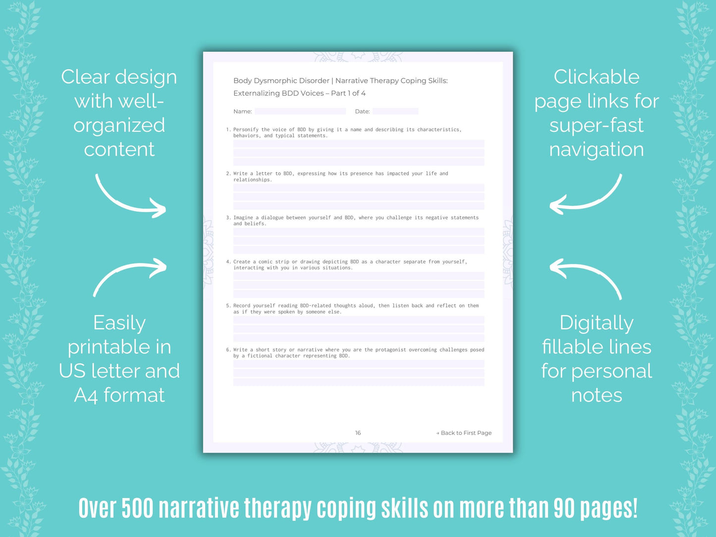 Body Dysmorphic Disorder (BDD) Narrative Therapy Counseling Templates