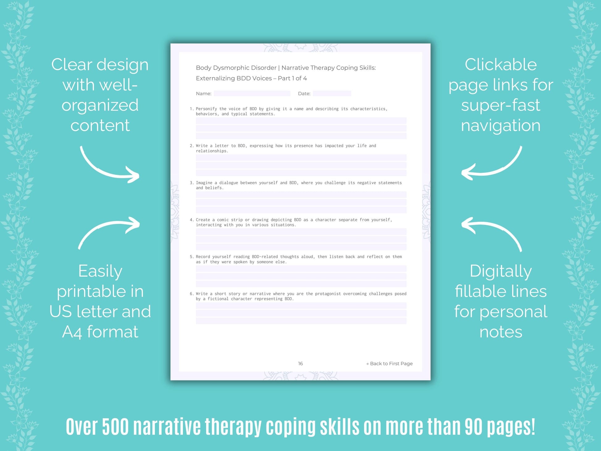 Body Dysmorphic Disorder (BDD) Narrative Therapy Counseling Templates