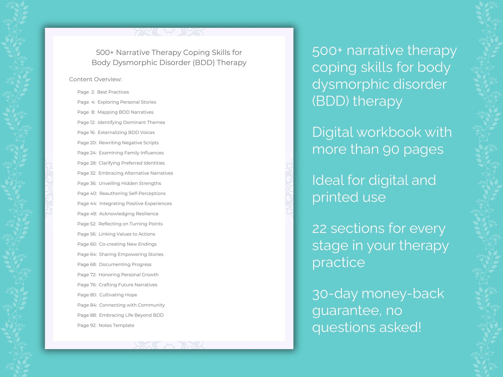 Body Dysmorphic Disorder (BDD) Narrative Therapy Therapist Worksheets