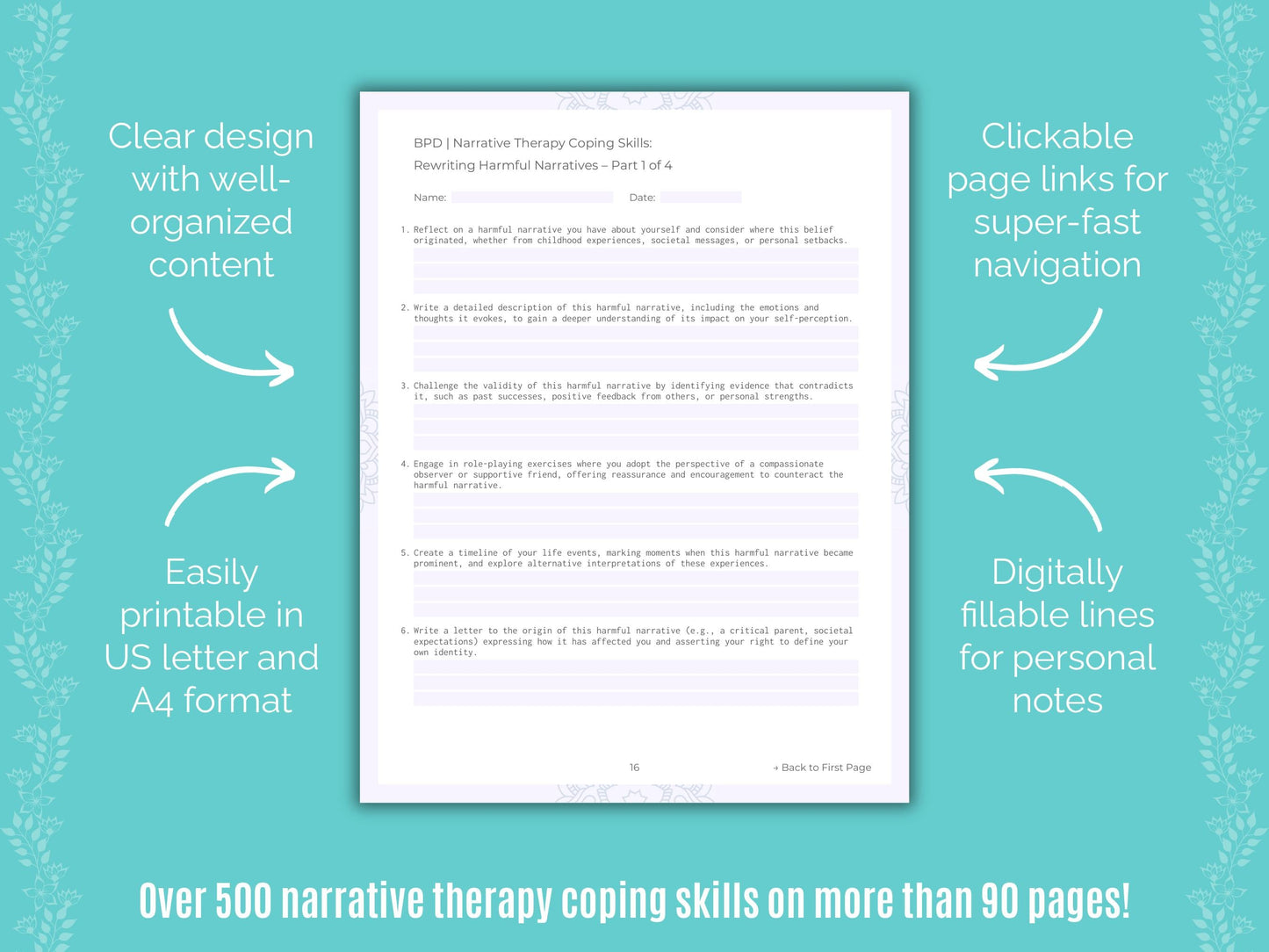 Borderline Personality Disorder (BPD) Narrative Therapy Counseling Templates