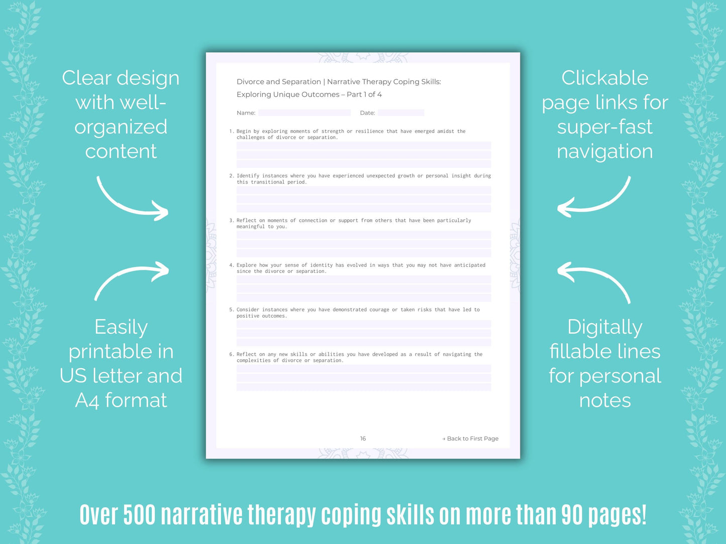 Divorce and Separation Narrative Therapy Counseling Templates