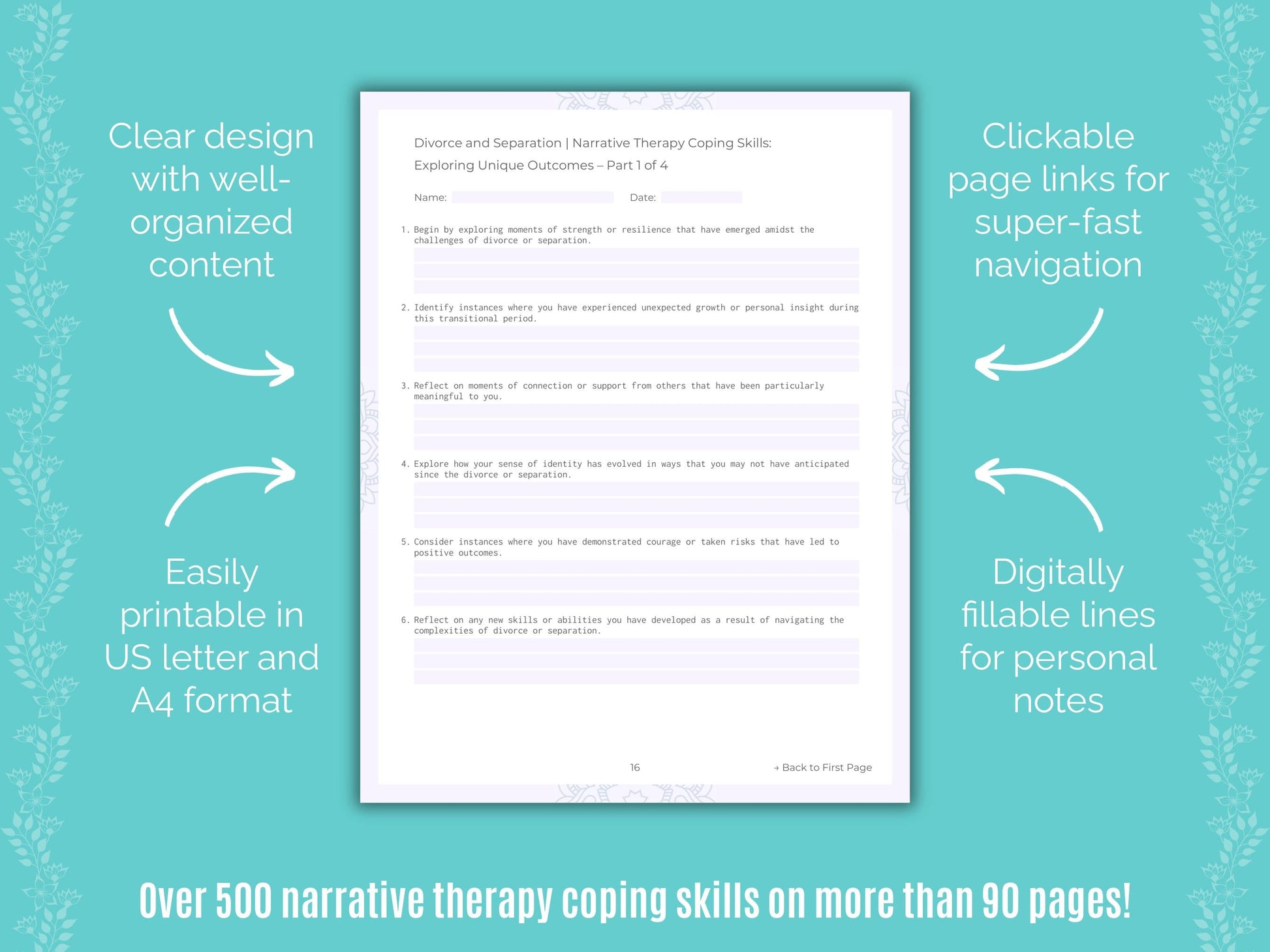 Divorce and Separation Narrative Therapy Counseling Templates