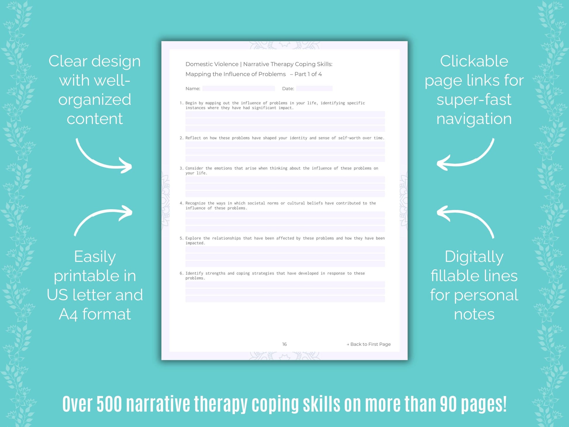 Domestic Violence Narrative Therapy Counseling Templates